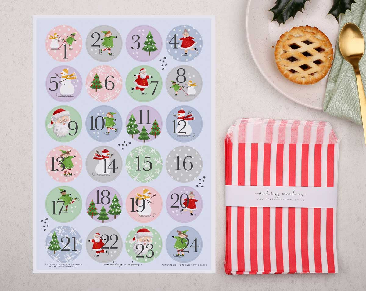 Santa Christmas Advent Calendar With Red Bags. Advent Calendars designed by Making Meadows