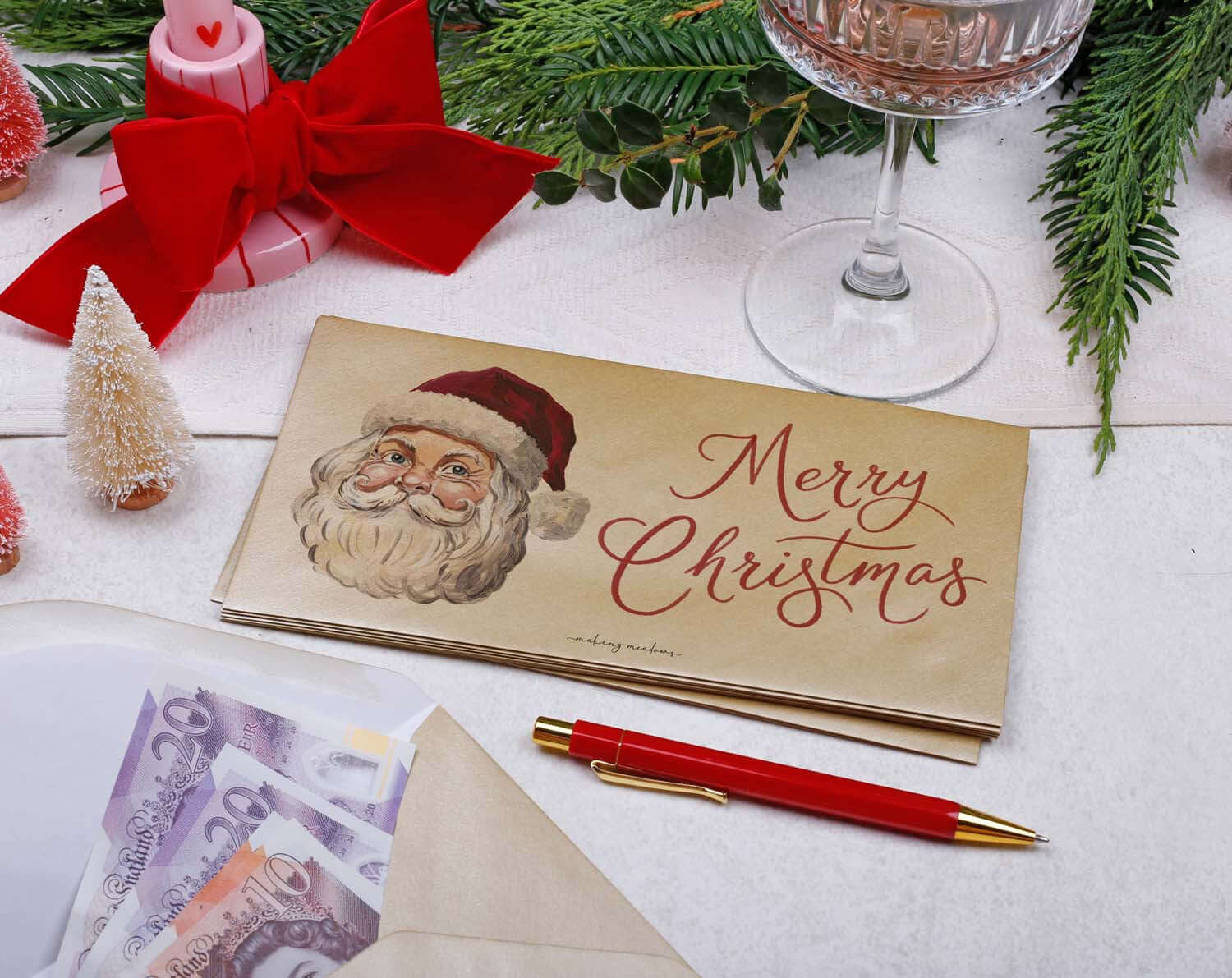 Santa Christmas Money Envelopes with cheerful Santa illustration and festive designs for Christmas gifting