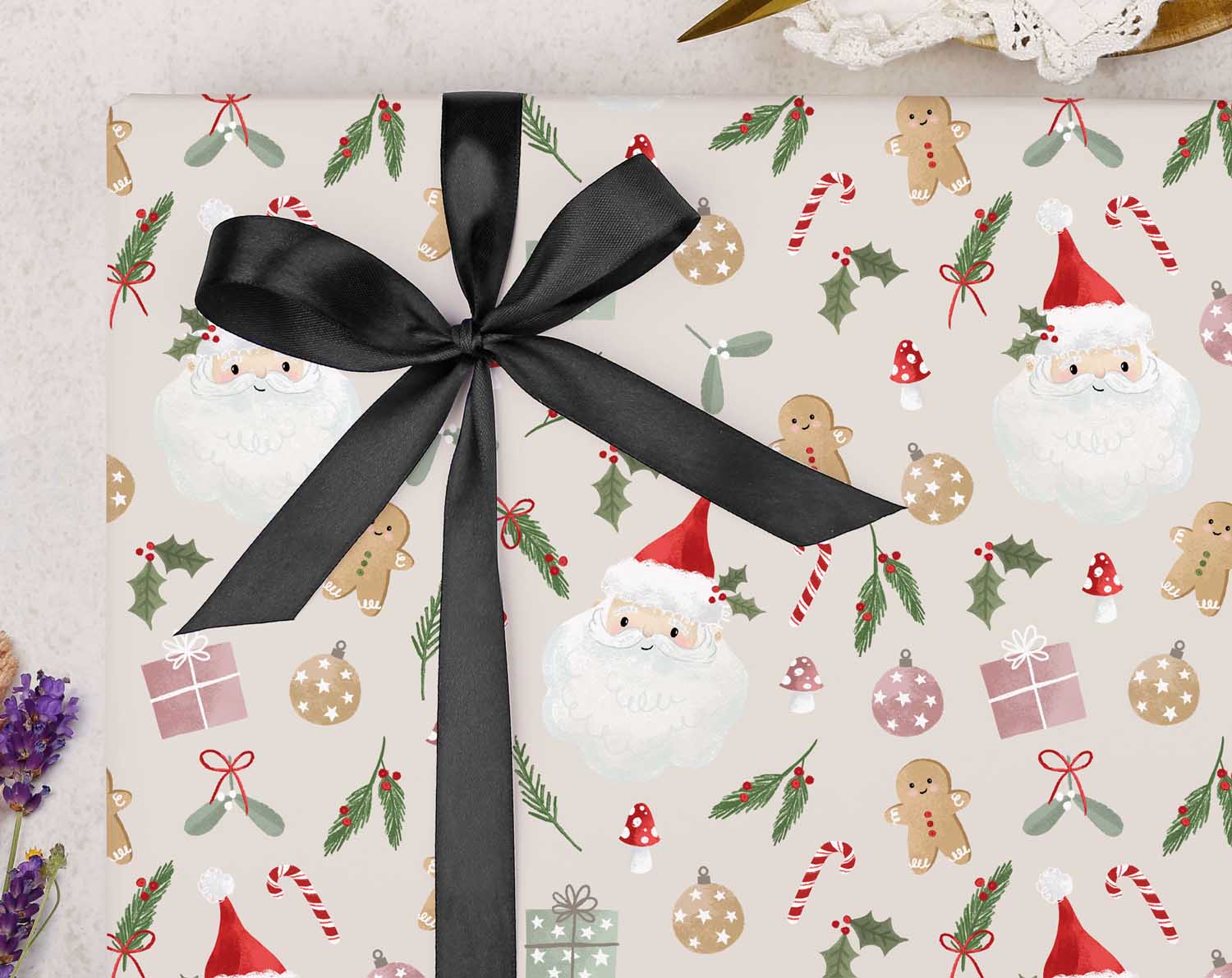 Santa & Gingerbread Christmas Wrapping Paper. Wrapping Paper designed by Making Meadows