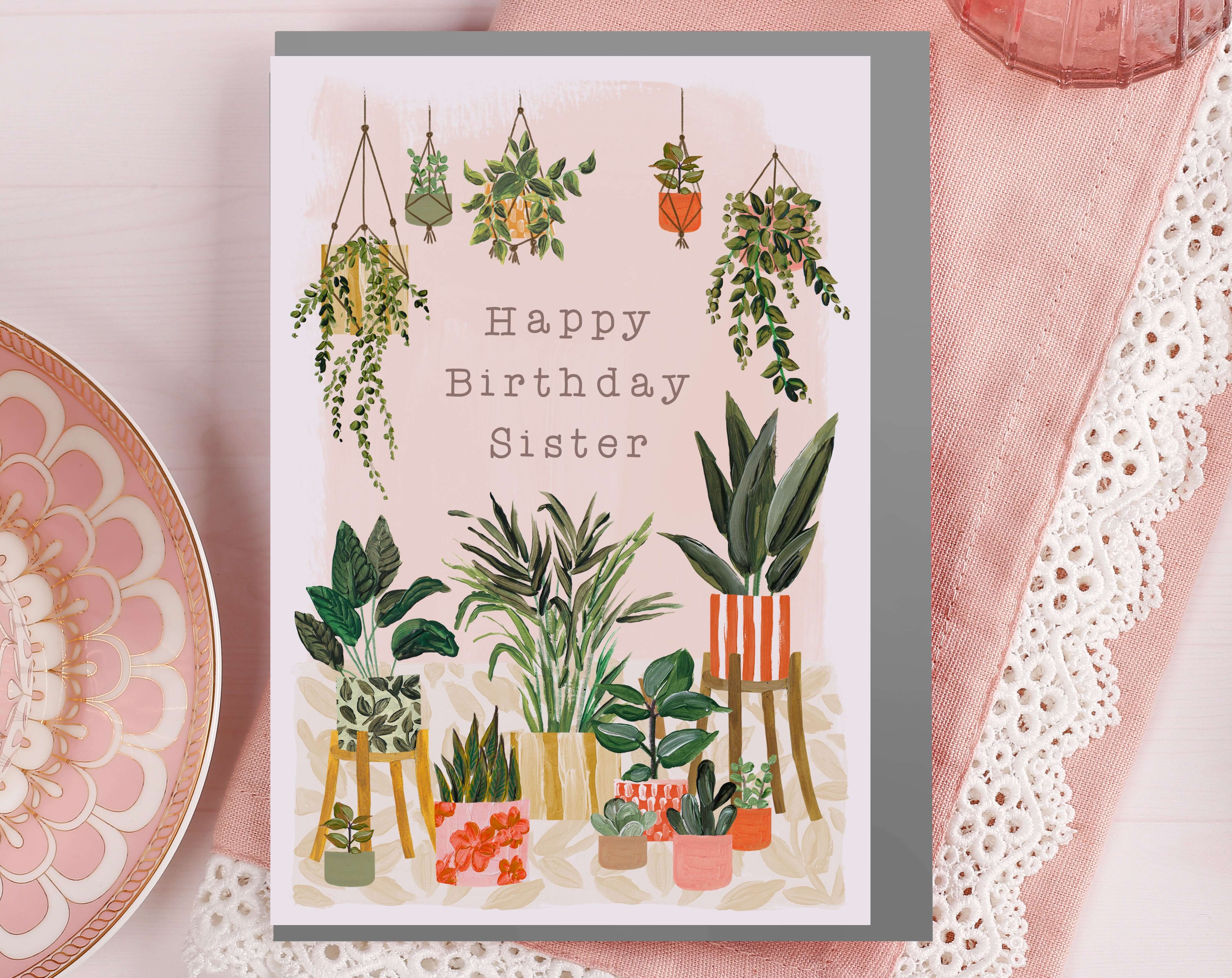 Sister House Plant Happy Birthday Card. Greeting & Note Cards designed by Making Meadows
