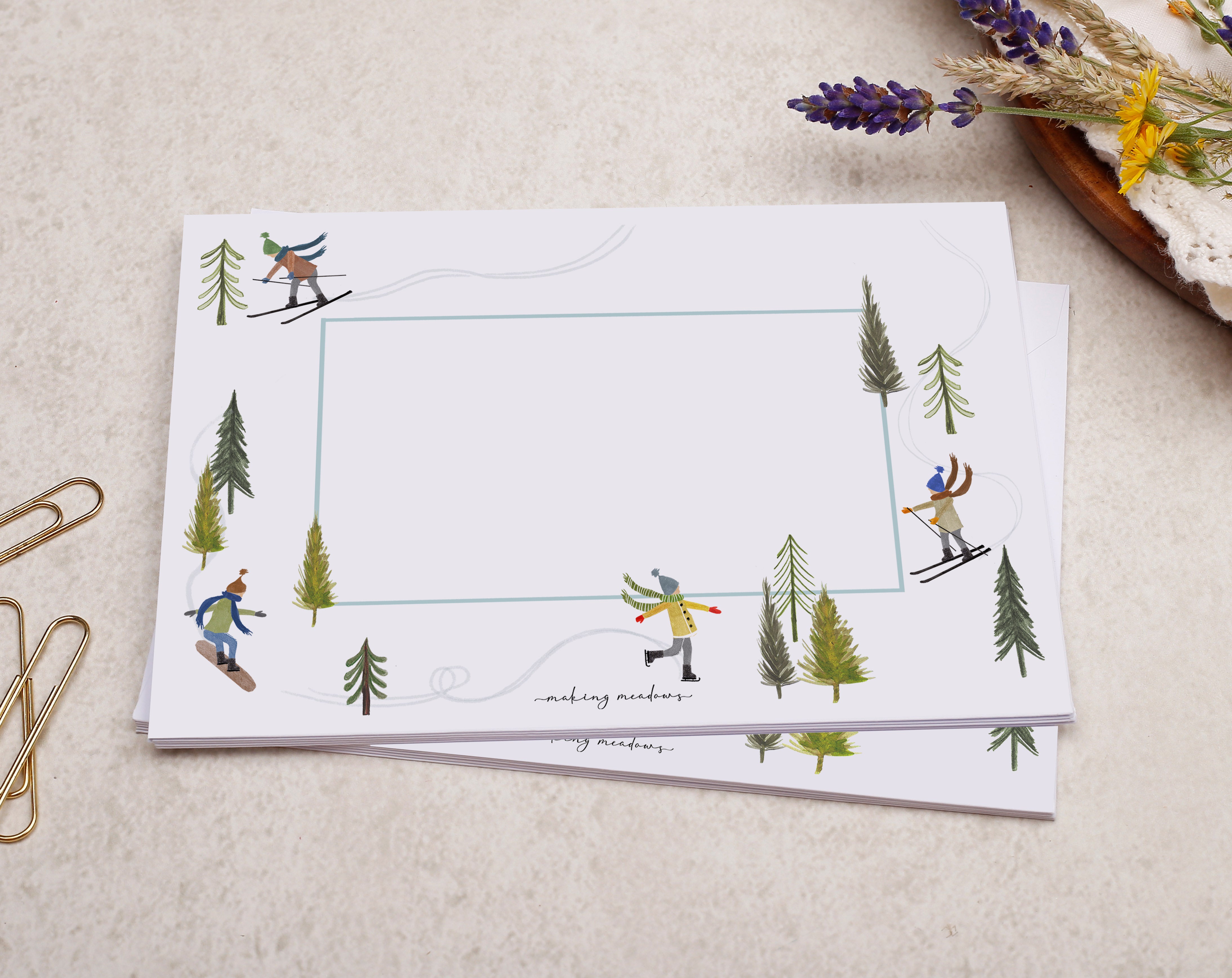 Skiing A5 Writing Paper & Envelope Set. Stationery designed by Making Meadows
