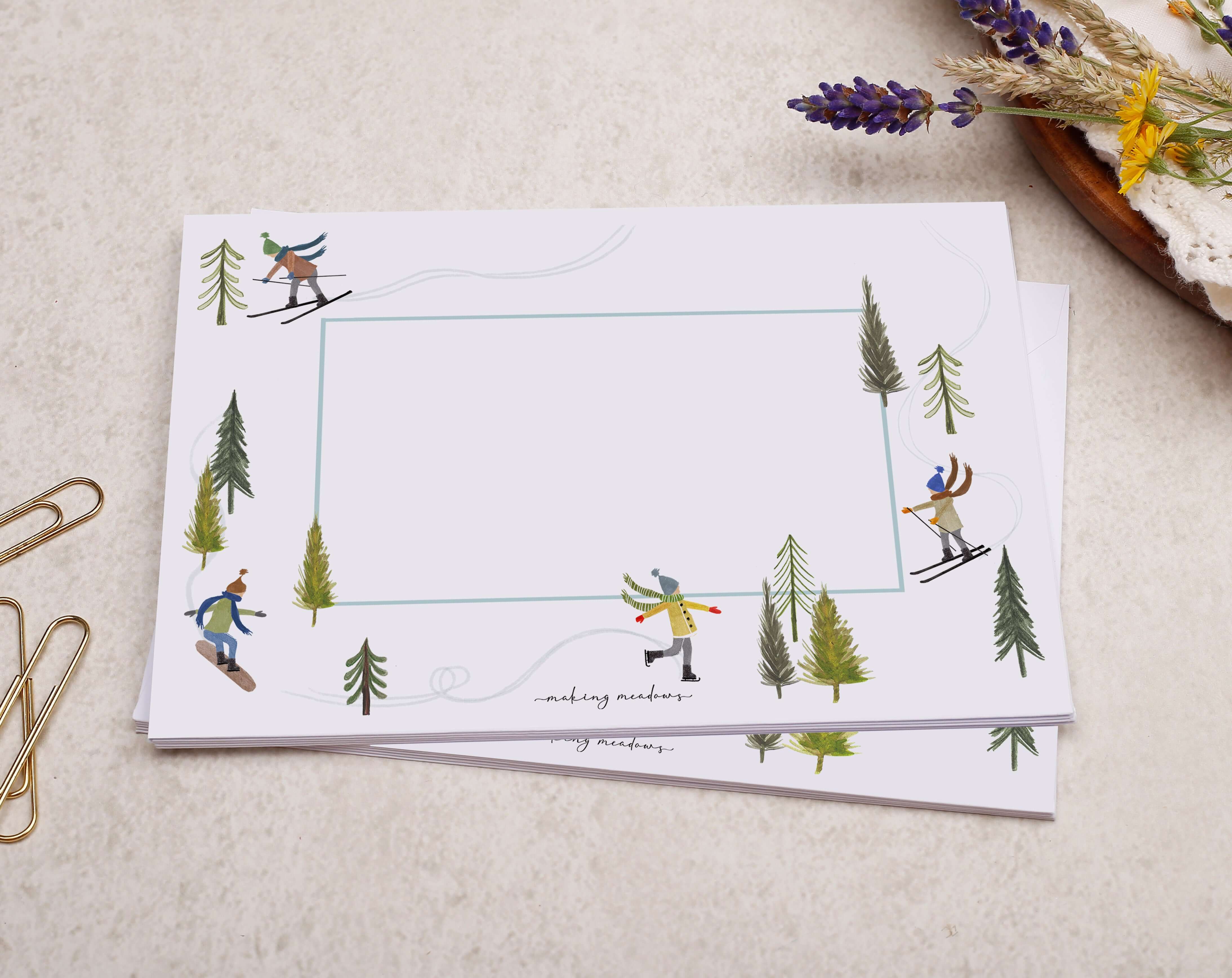 Skiing A5 Writing Paper & Envelope Set. Stationery designed by Making Meadows