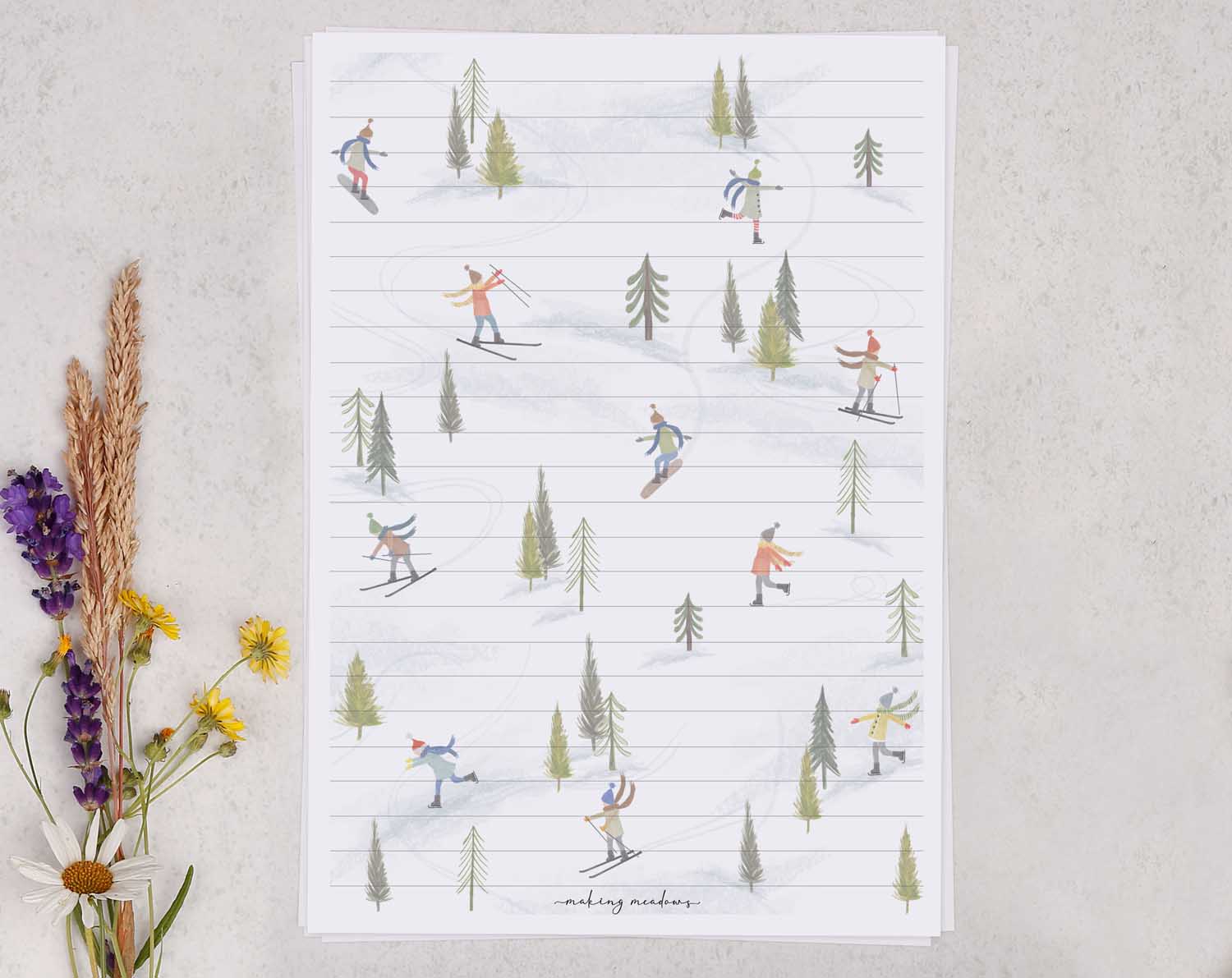 Skiing A5 Writing Paper & Envelope Set. Stationery designed by Making Meadows