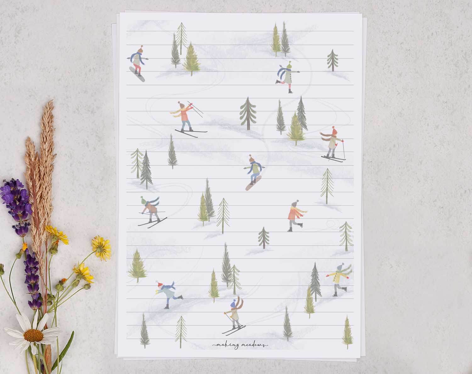 Skiing A5 Writing Paper & Envelope Set. Stationery designed by Making Meadows