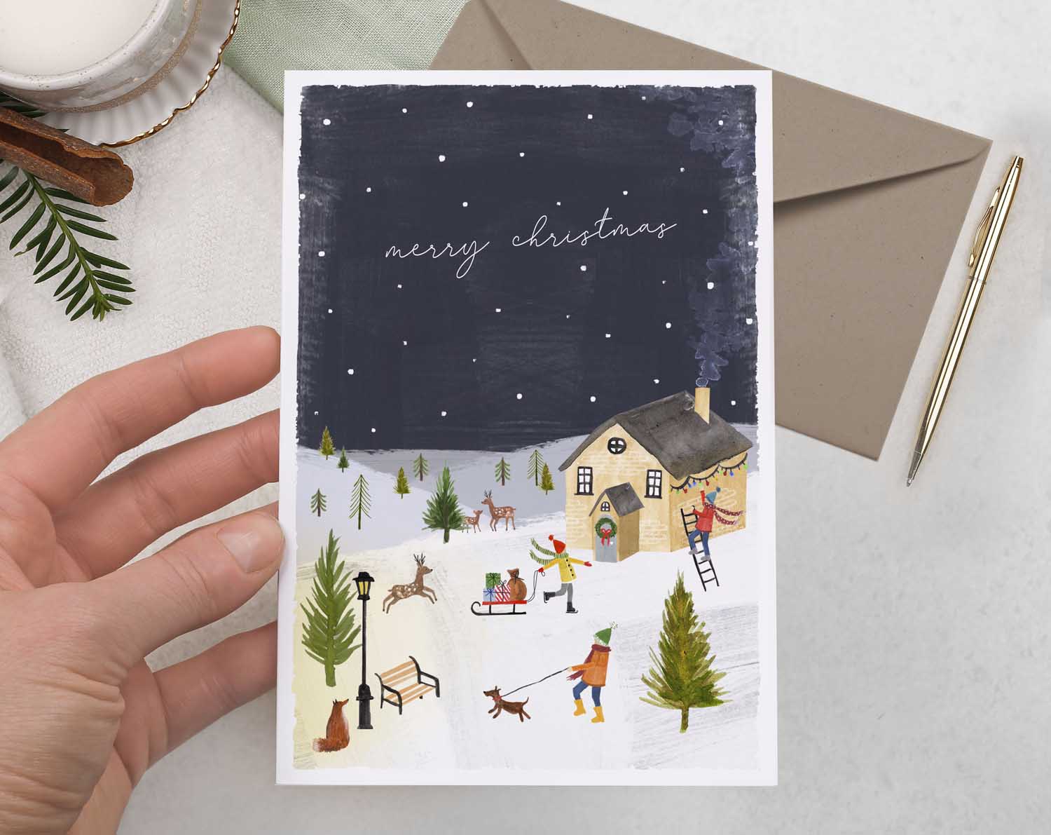 Snow Cottage Merry Christmas Card. Greeting & Note Cards designed by Making Meadows