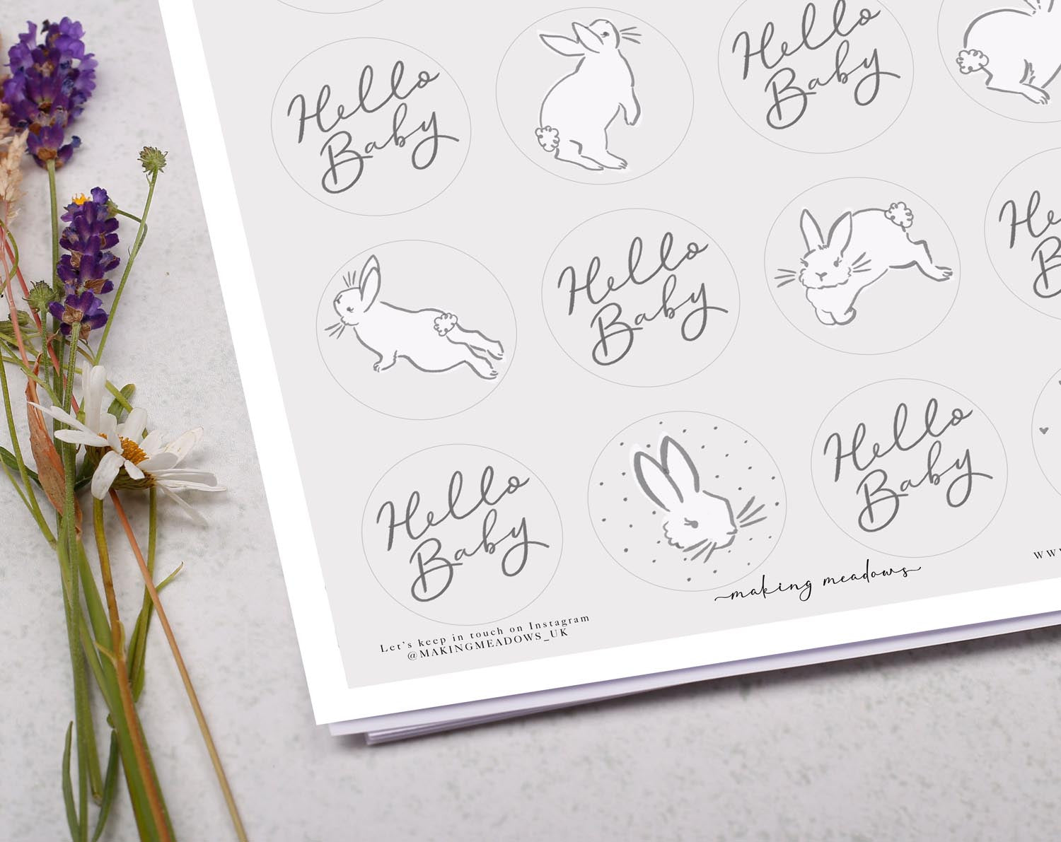 'Hello Baby' Neutral Bunny Sticker Sheet