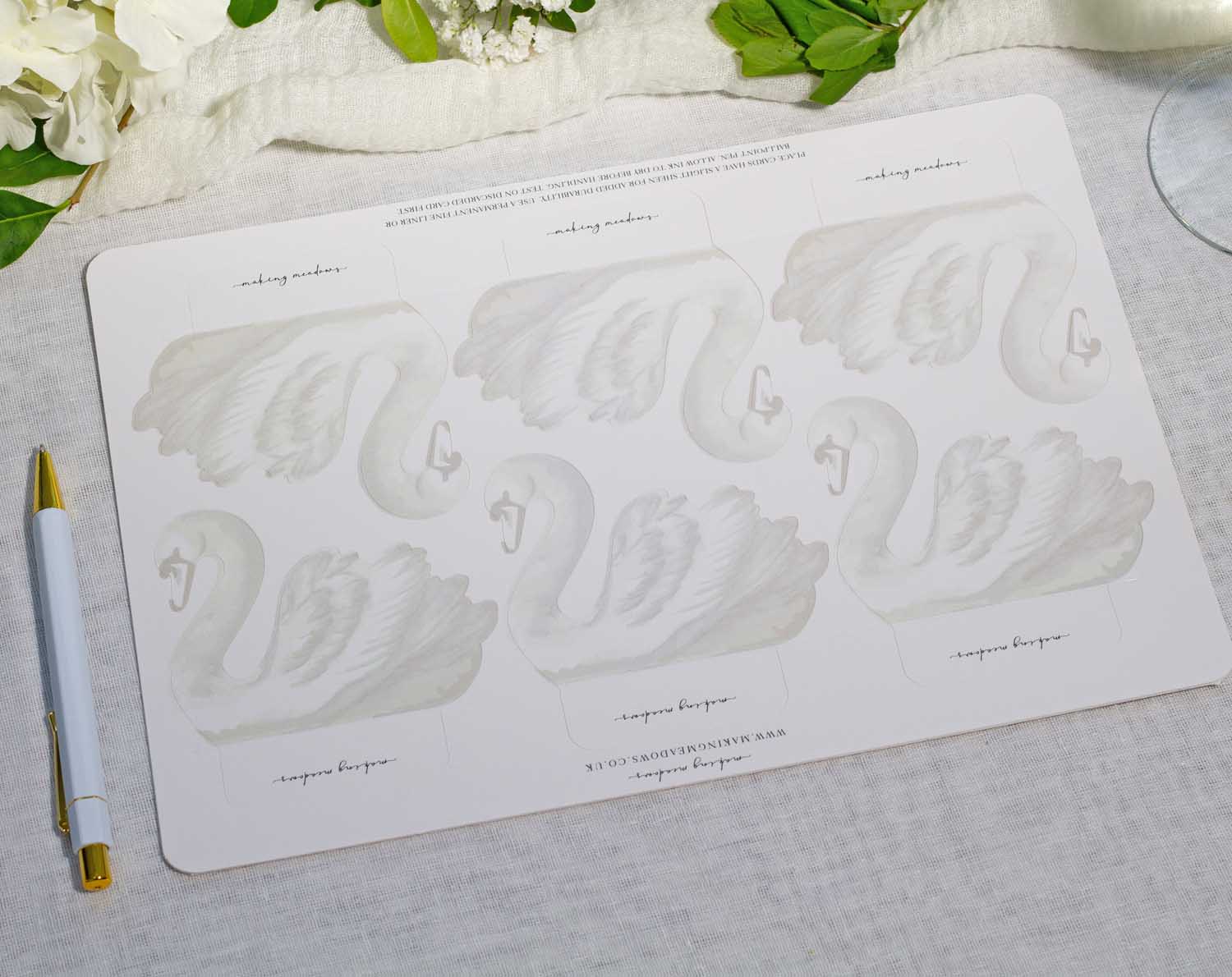 Swan Wedding Place Cards featuring elegant swan designs for wedding table settings.