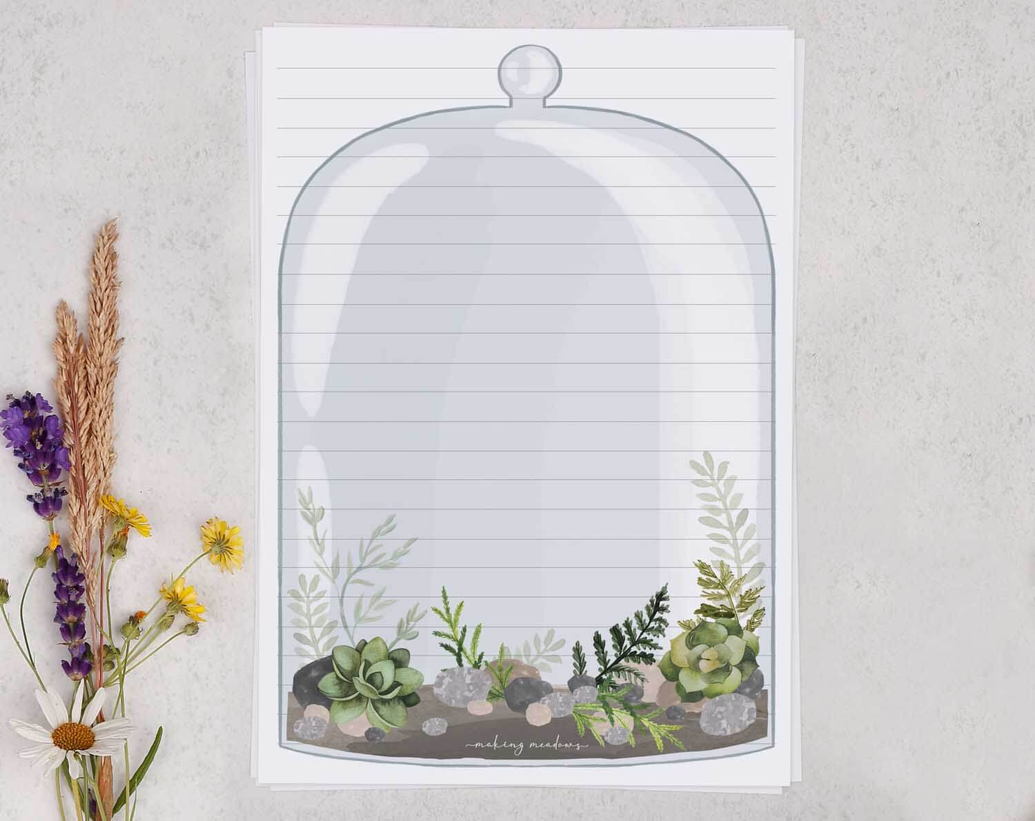 Terrarium A5 Writing Paper & Envelope Set. Stationery designed by Making Meadows