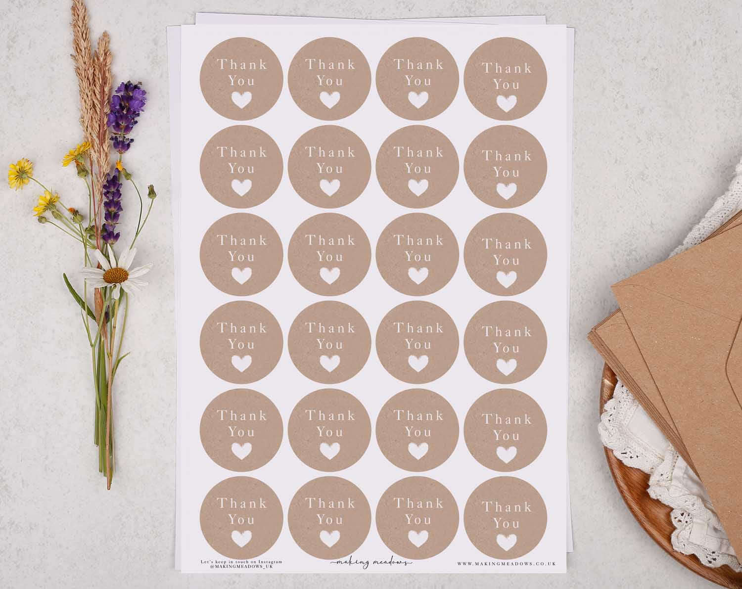 Thank You Heart Sticker Sheet. Decorative Stickers designed by Making Meadows