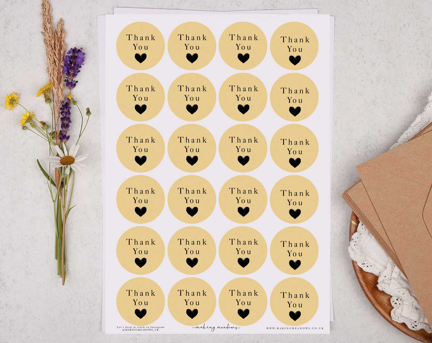 Thank You Heart Sticker Sheet. Decorative Stickers designed by Making Meadows
