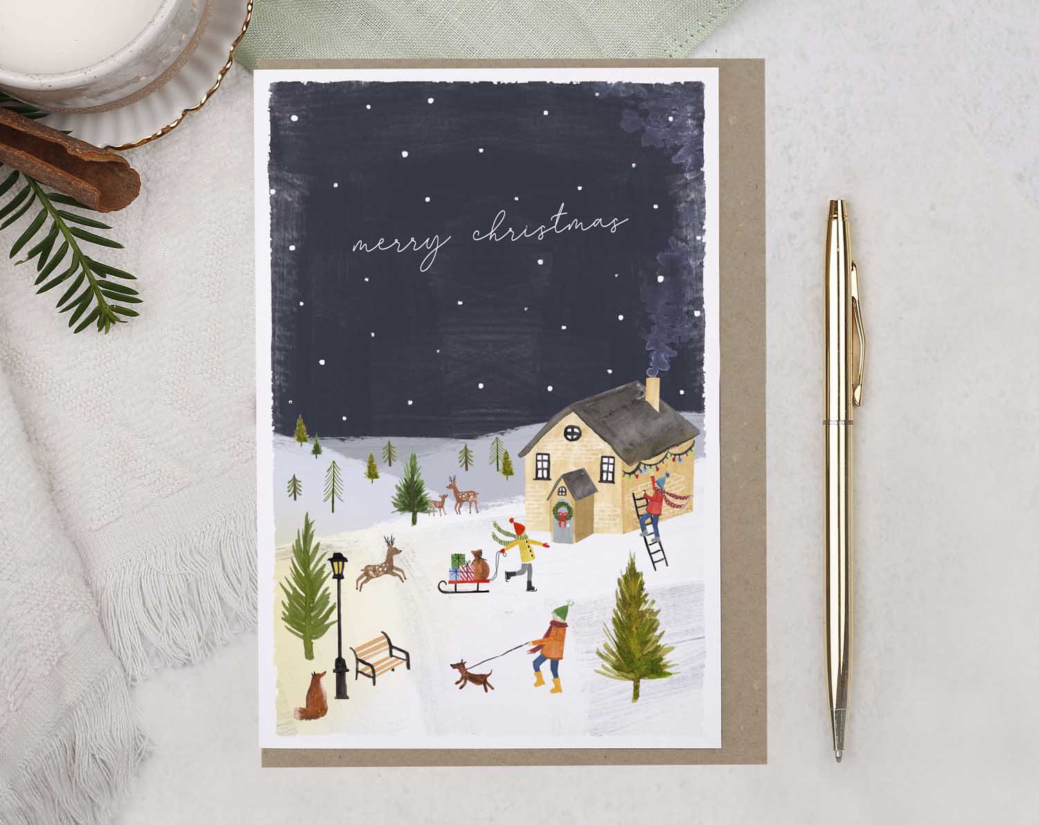 Snow Cottage Merry Christmas Card