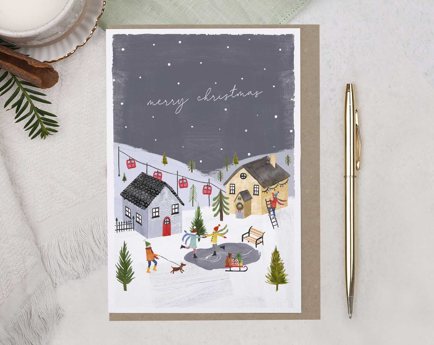 Snow Village Merry Christmas Card