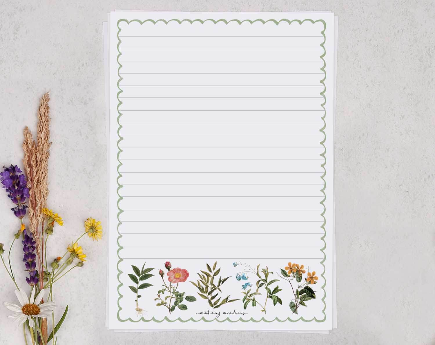 Traditional Flowers A5 Writing Paper & Envelope Set. Stationery designed by Making Meadows