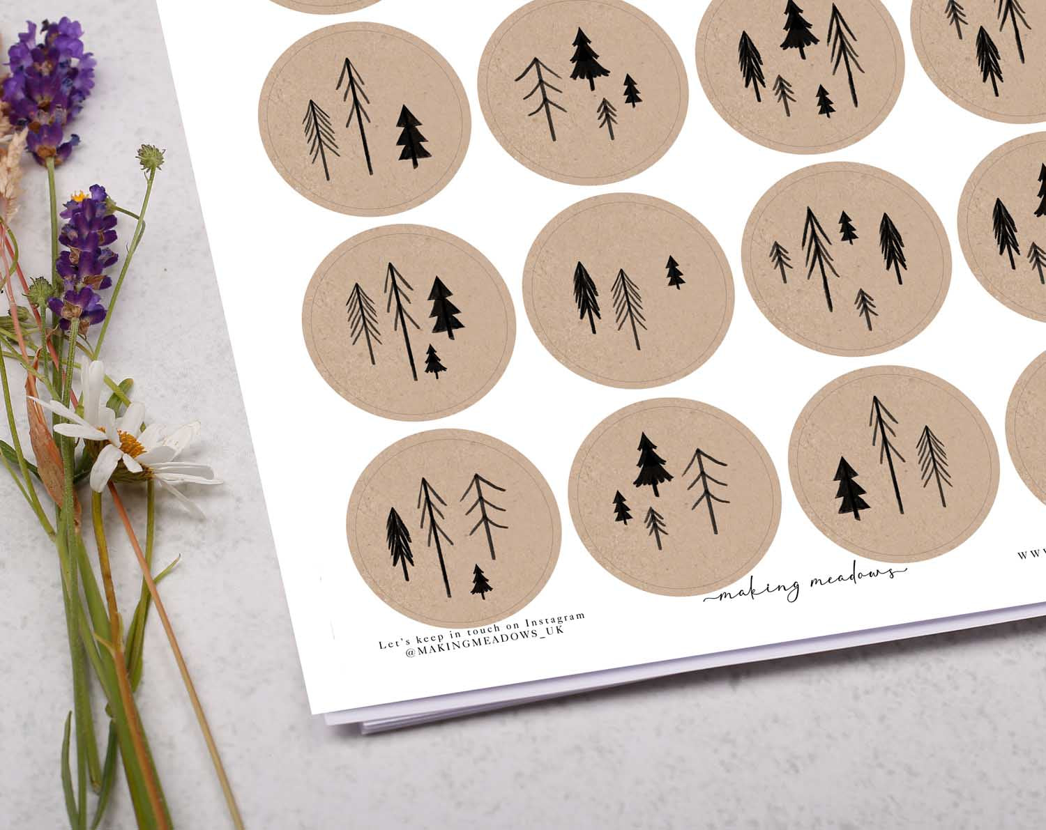 Tree Kraft Sticker Sheet. Decorative Stickers designed by Making Meadows