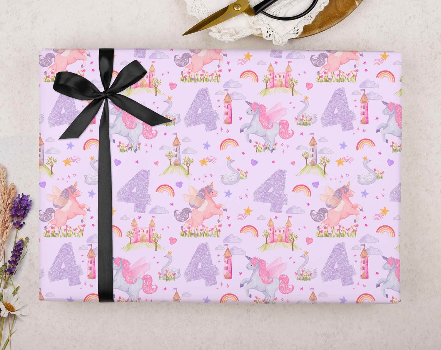 Unicorn 4th Birthday Wrapping Paper