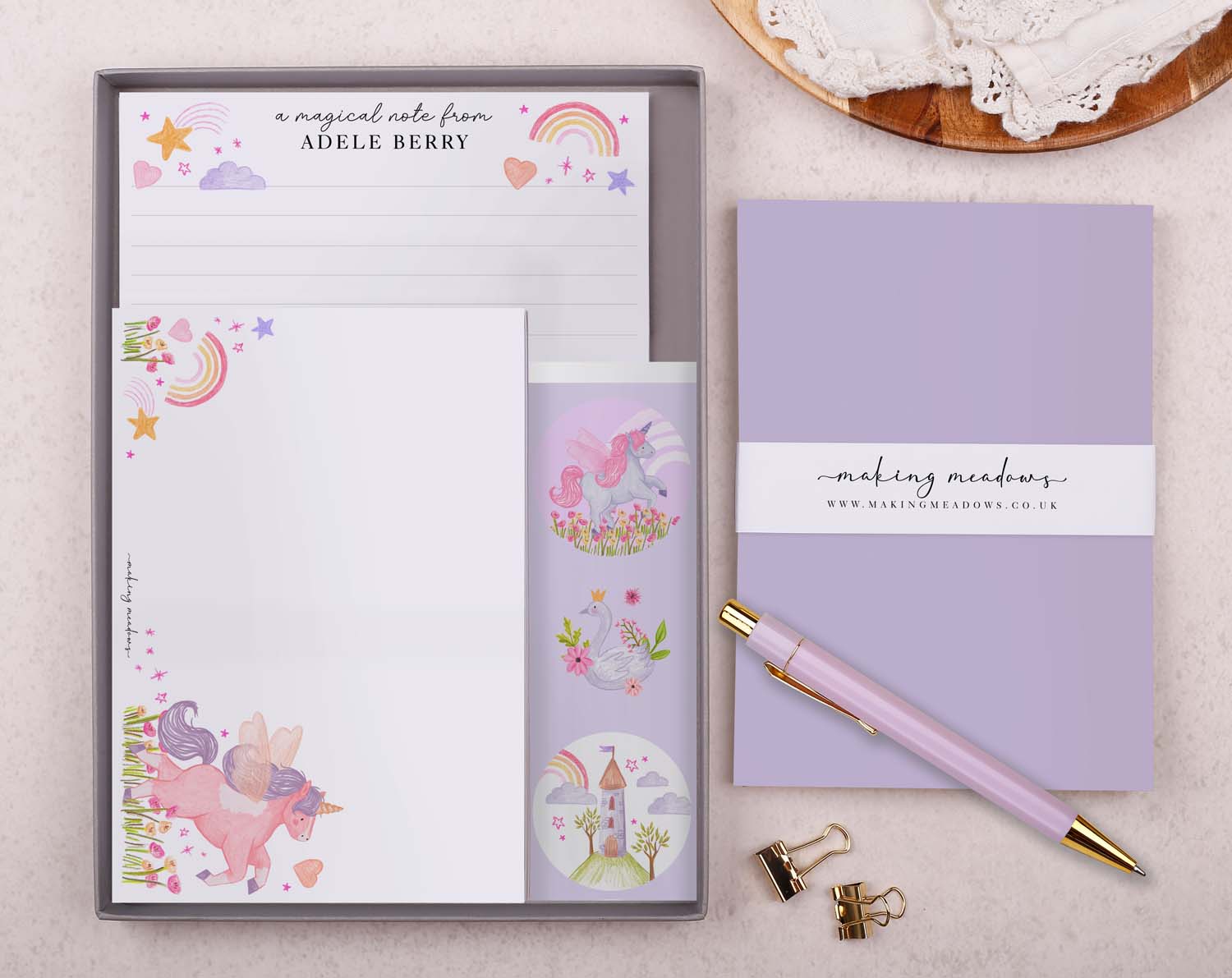 Personalised Children's Stationery Set With Unicorn Design