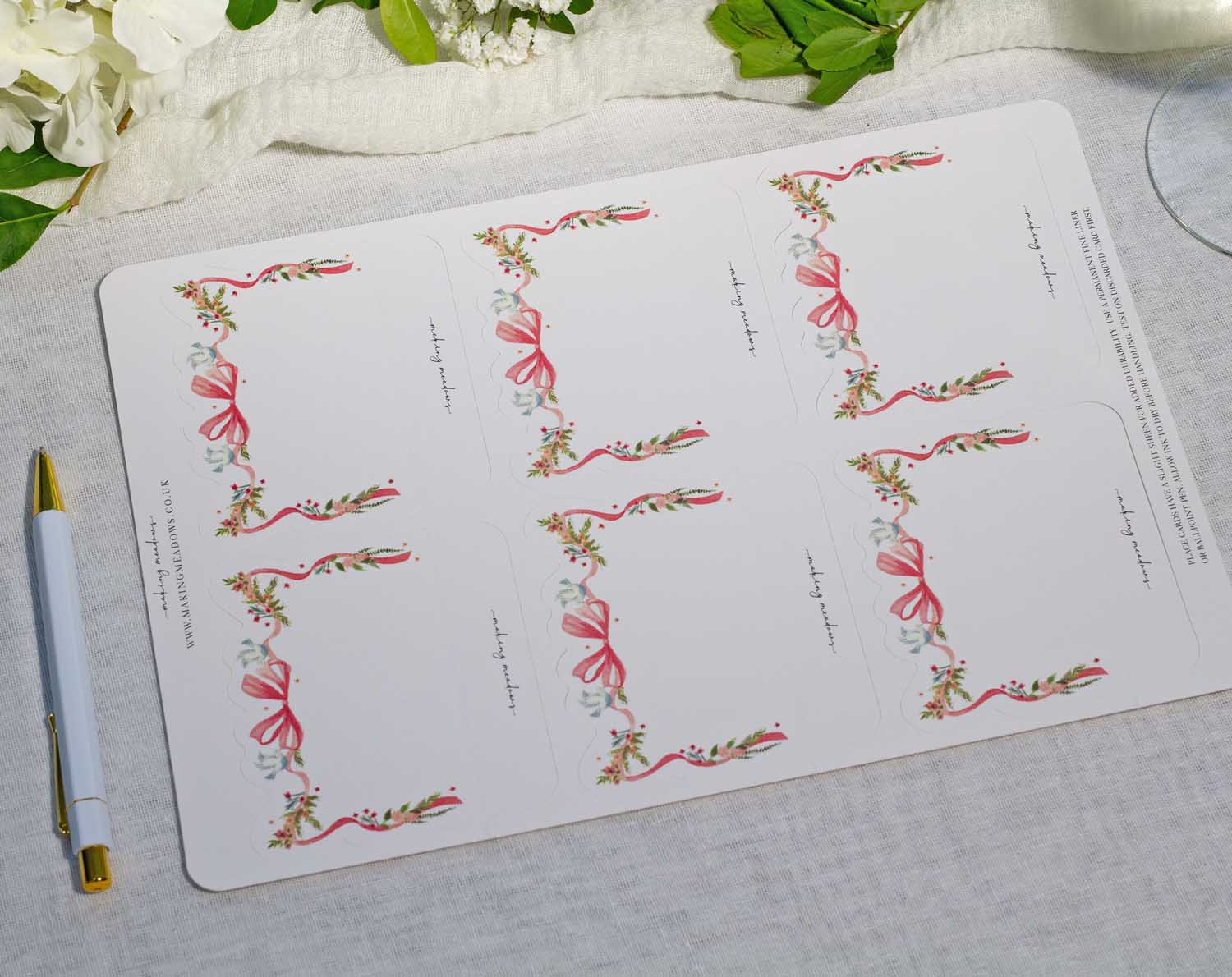Vintage Wedding Place Cards designed with floral details and ribbons for elegant table settings.