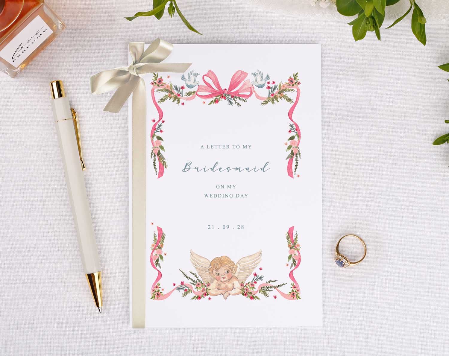 Vintage Wedding Thank You Card featuring floral decorations and a heartfelt message for bridal party members.