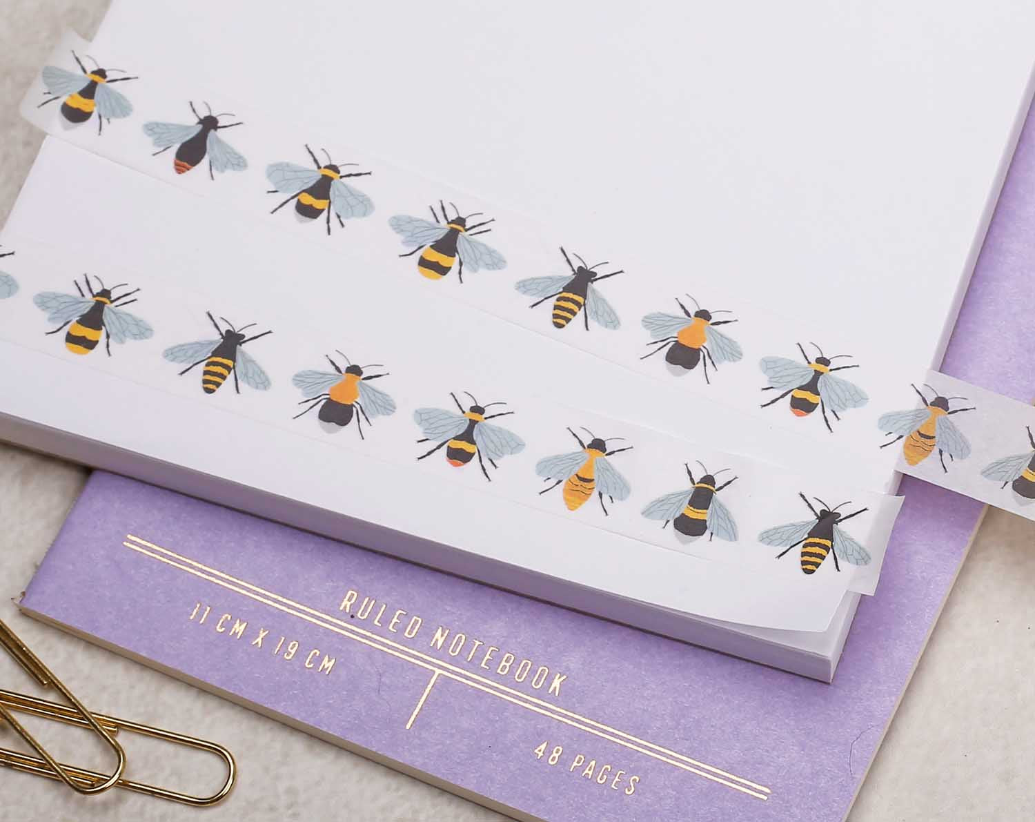 premium Washi Tape features paintings of adorable bumble bees.