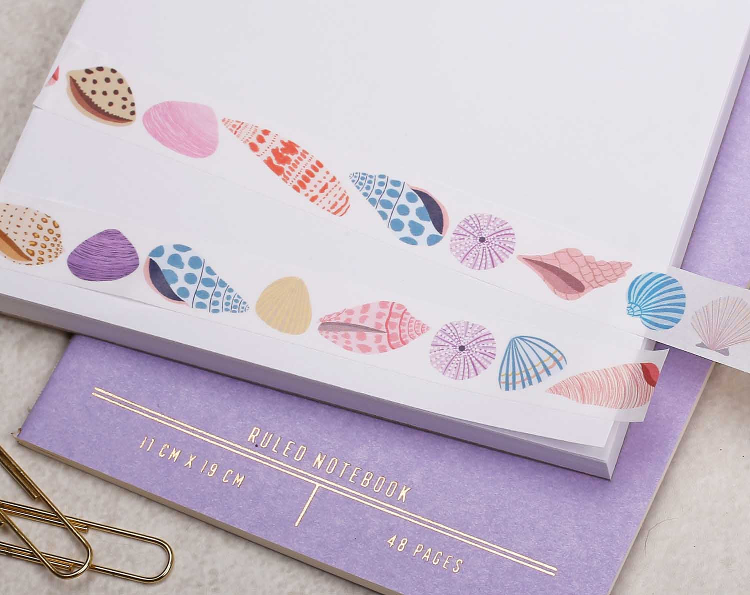 premium Washi Tape features paintings of beautiful sea shells collected from a seaside beach