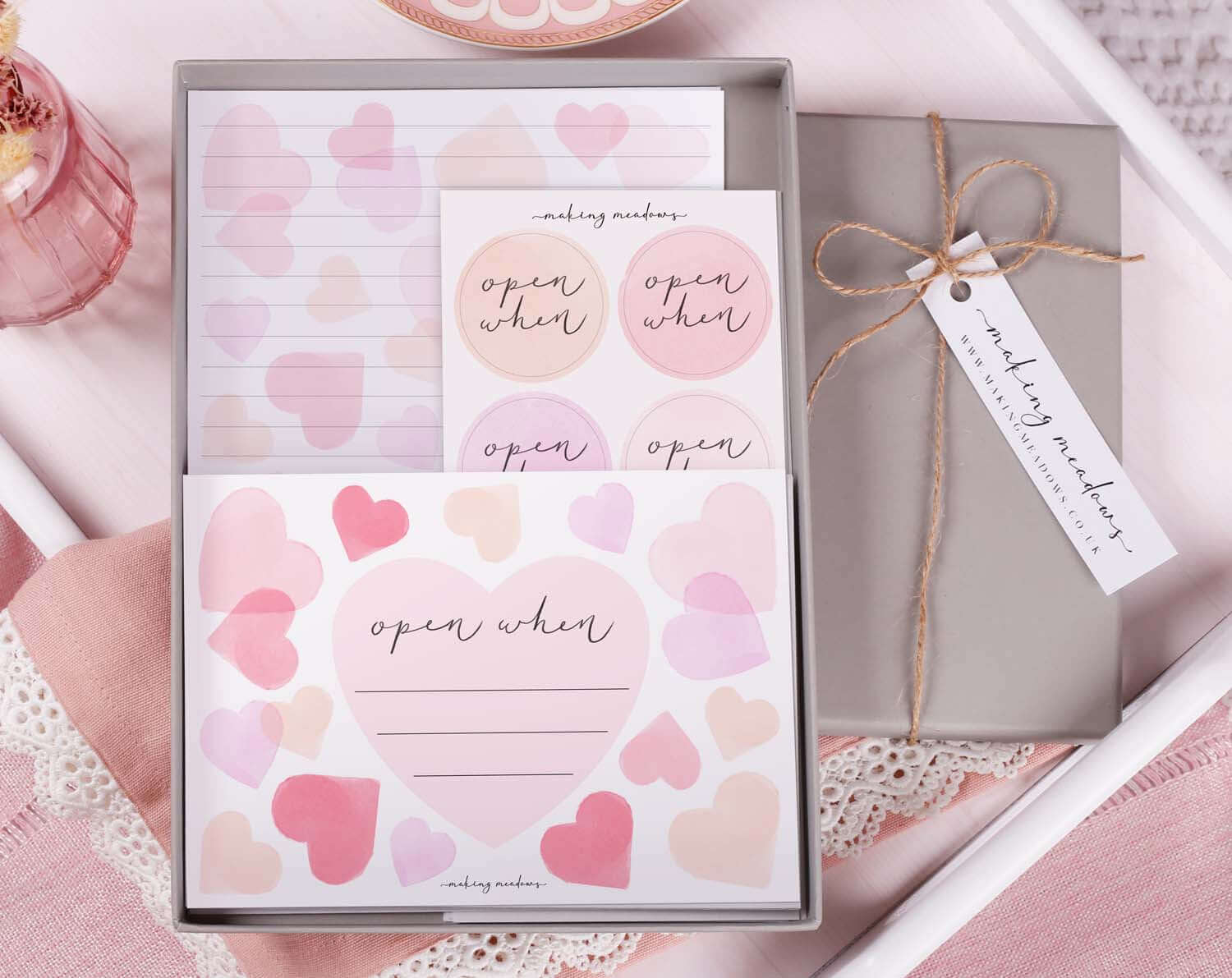 Watercolour Heart Open When Envelopes. Stationery designed by Making Meadows