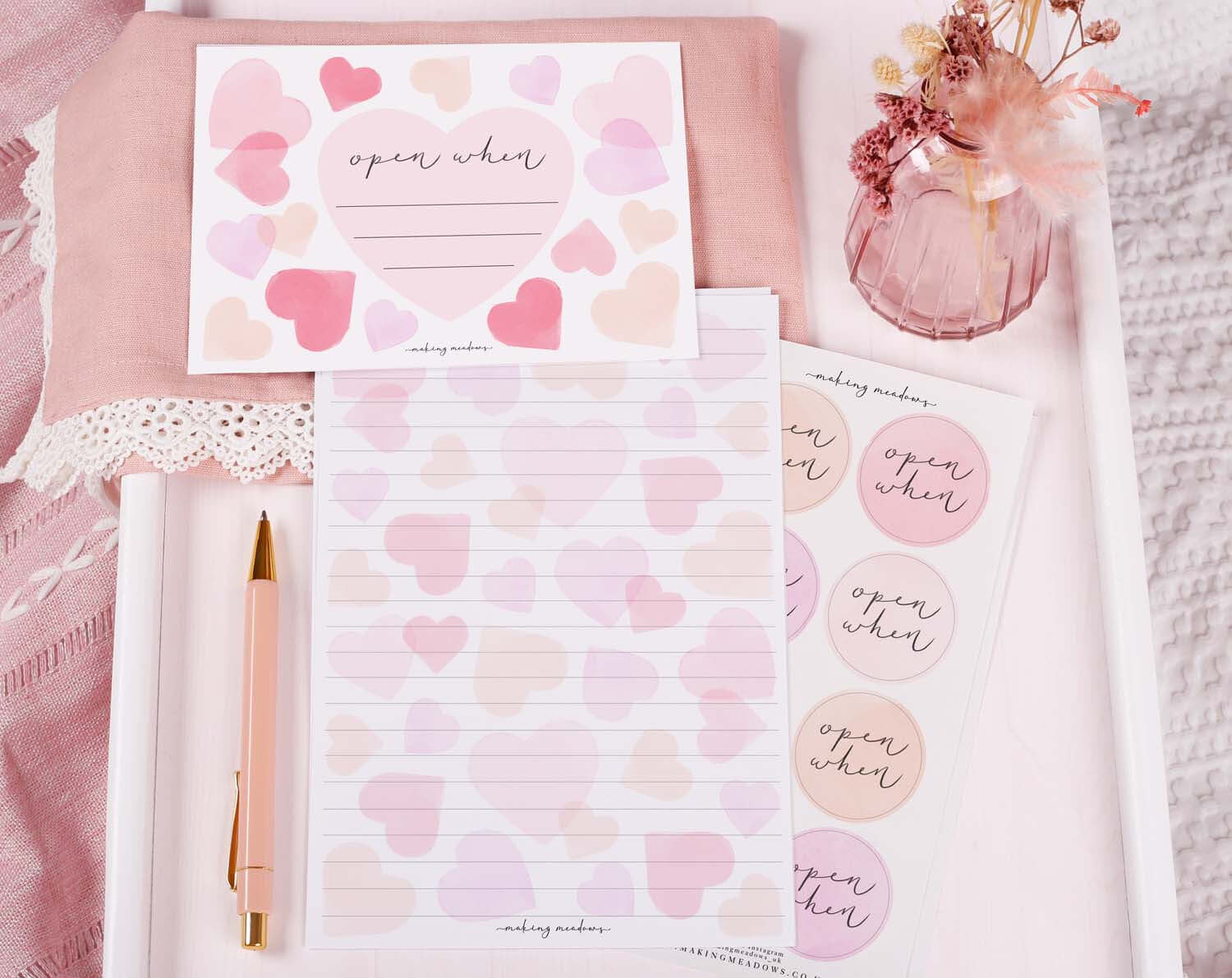 Watercolour Heart Open When Envelopes. Stationery designed by Making Meadows
