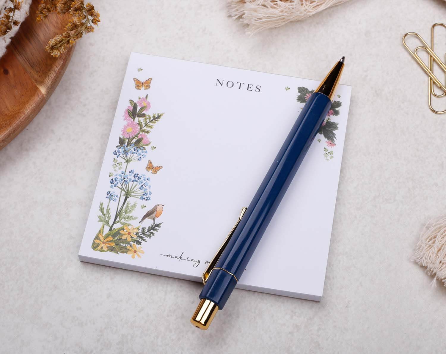 White Floral Memo Pad Block. Memo Pads designed by Making Meadows