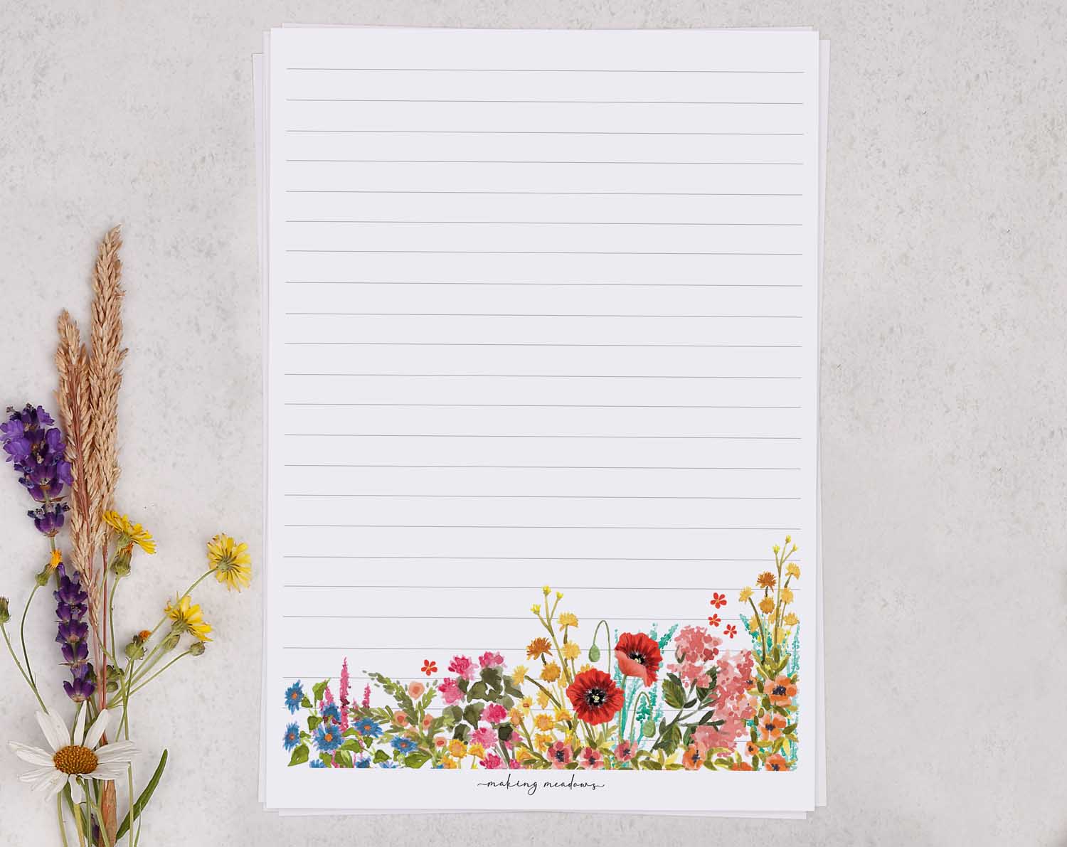 Wild Flowers A5 Writing Paper & Envelope Set. Stationery designed by Making Meadows