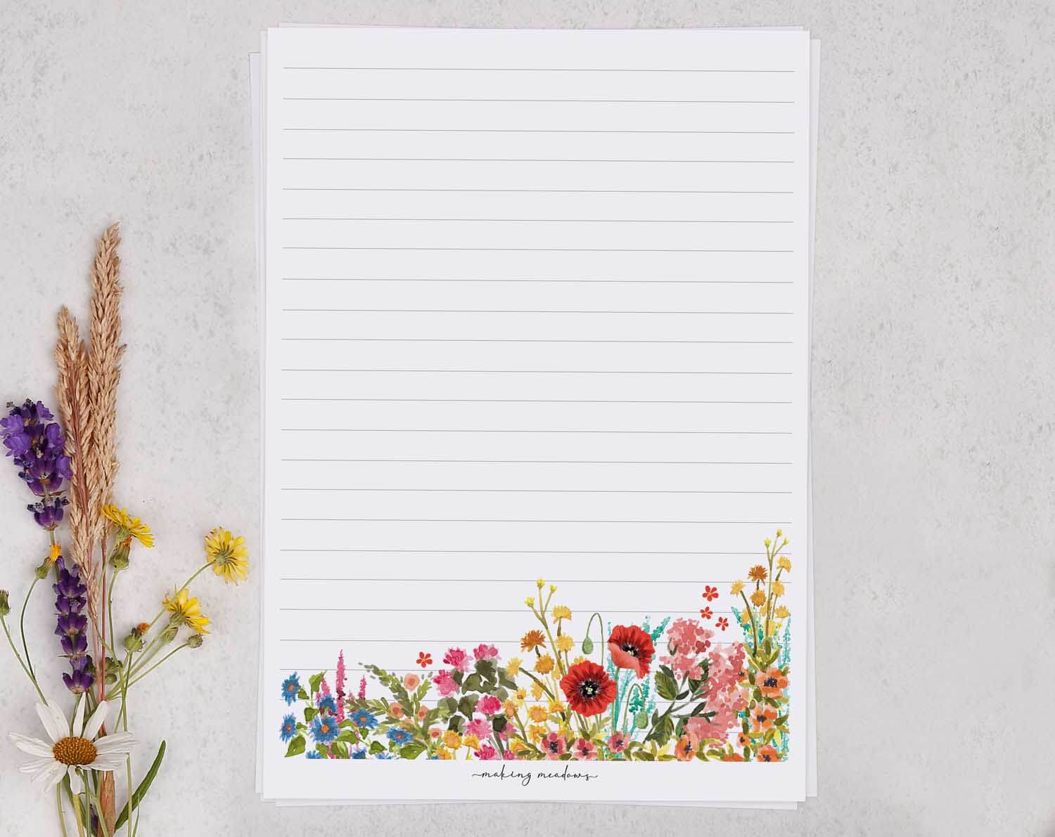 Wild Flowers A5 Writing Paper & Envelope Set. Stationery designed by Making Meadows