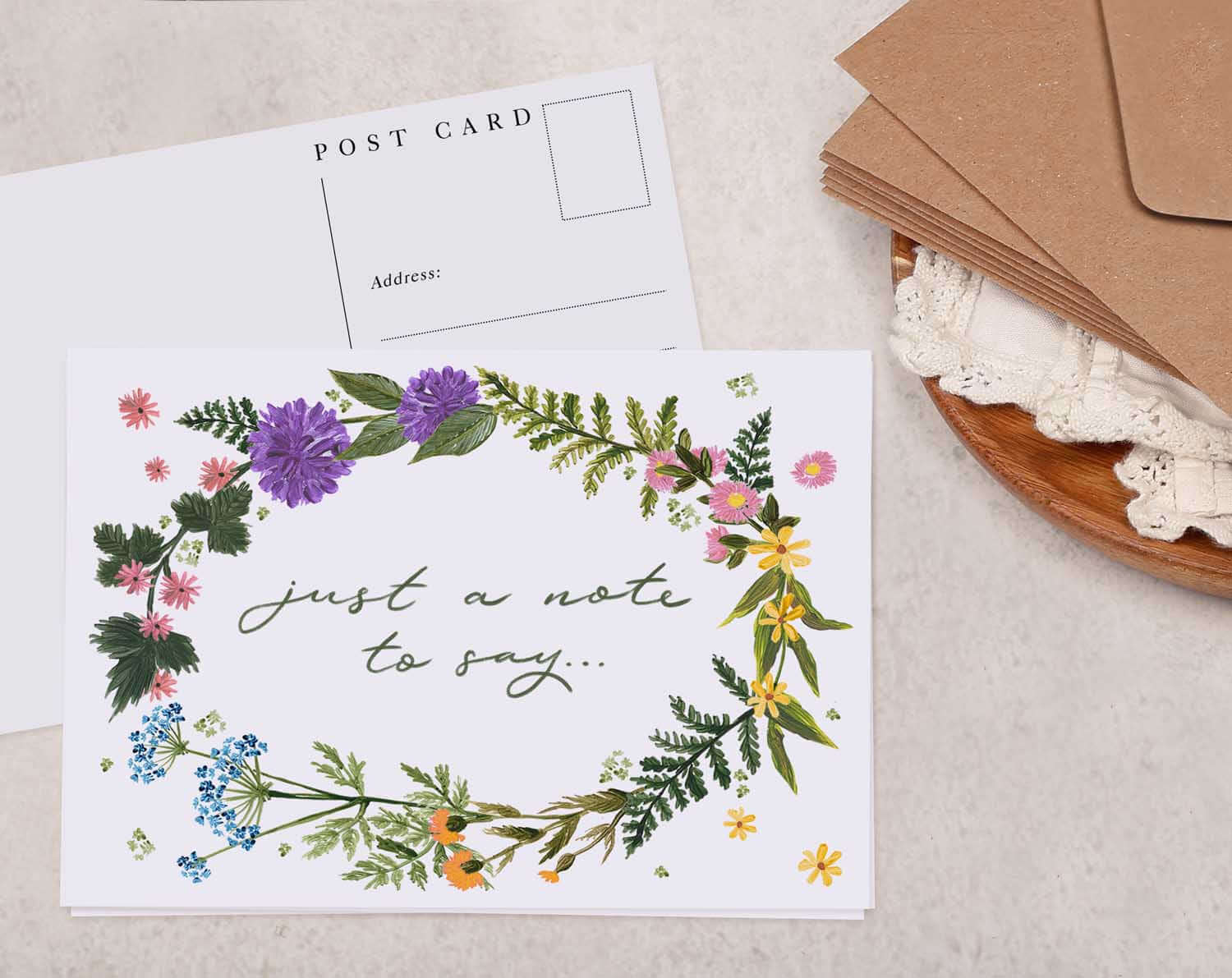 Wild Flowers Just A Note To Say Postcard. Post Cards designed by Making Meadows