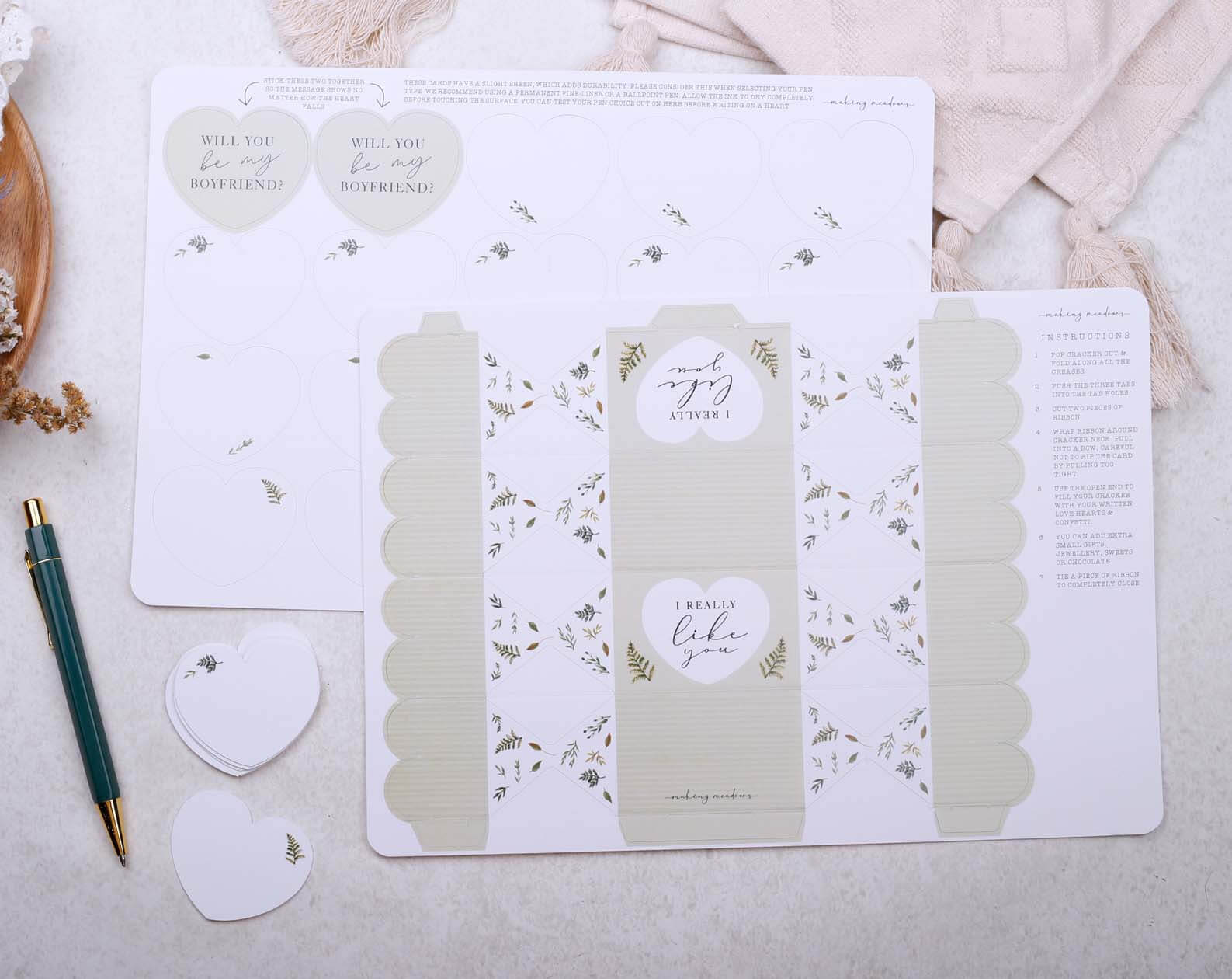 Will You Be My Boyfriend Surprise Botanical Cracker. Stationery designed by Making Meadows