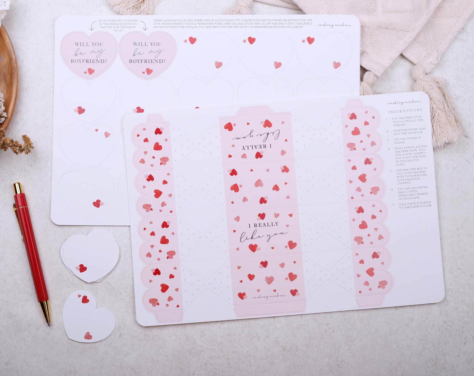 Will You Be My Boyfriend Surprise Pink Cracker. Stationery designed by Making Meadows
