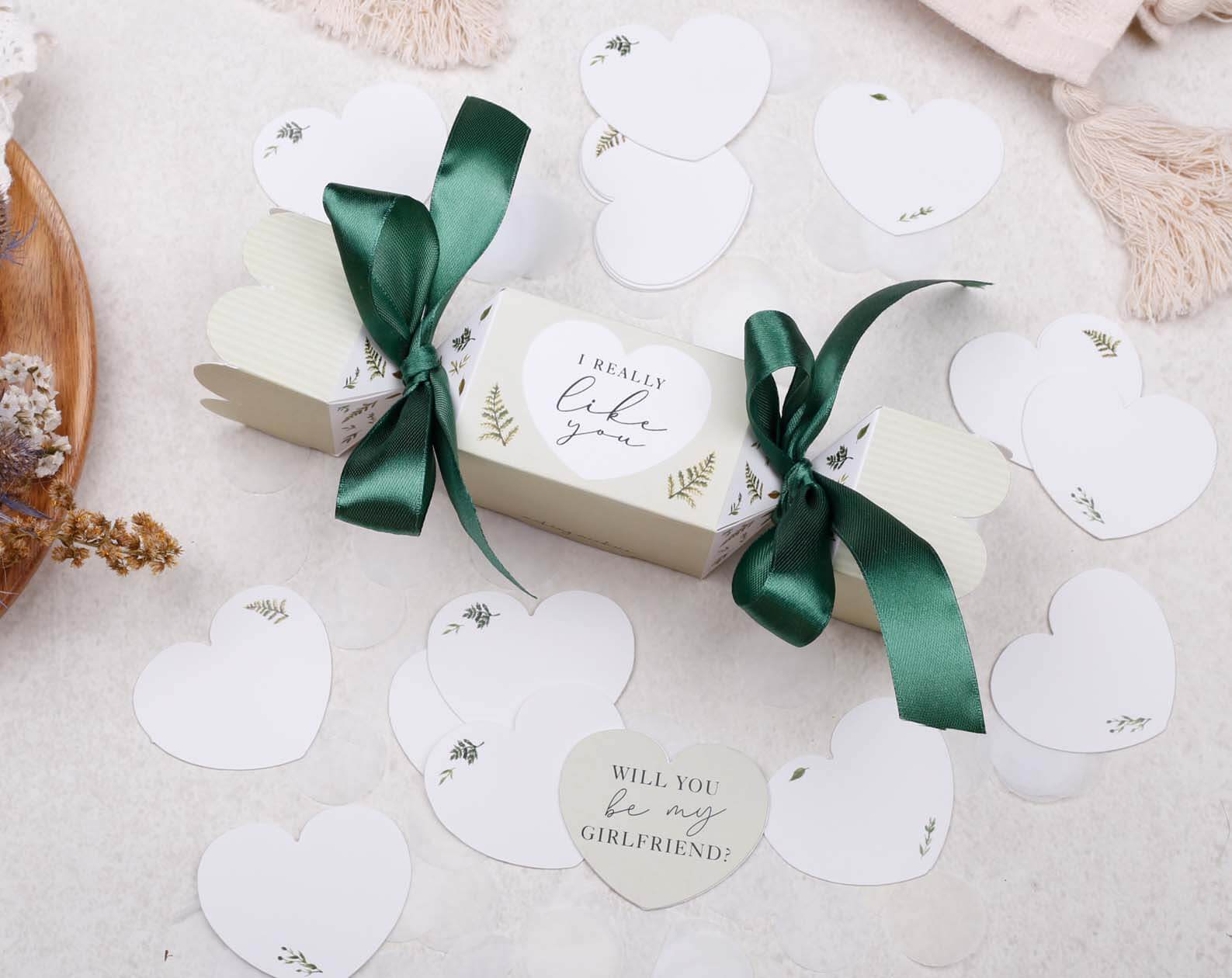 Will You Be My Girlfriend Surprise Botanical Cracker. Stationery designed by Making Meadows