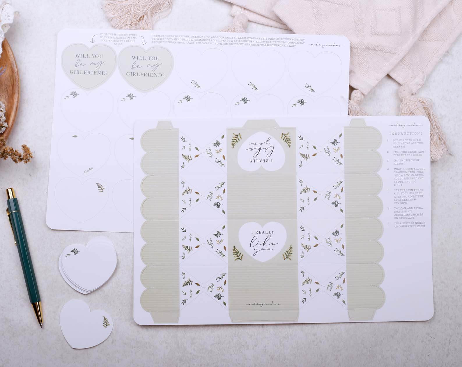 Will You Be My Girlfriend Surprise Botanical Cracker. Stationery designed by Making Meadows