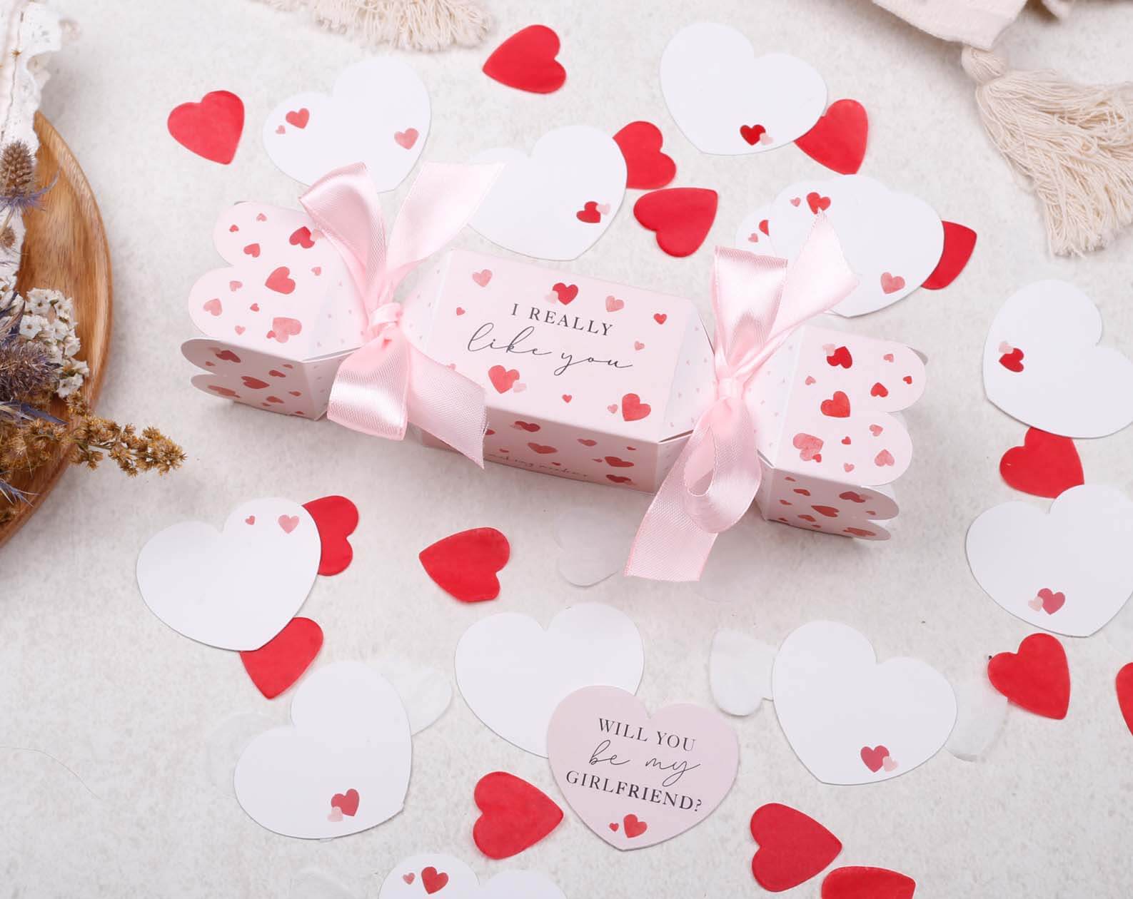 Will You Be My Girlfriend Surprise Pink Cracker. Stationery designed by Making Meadows