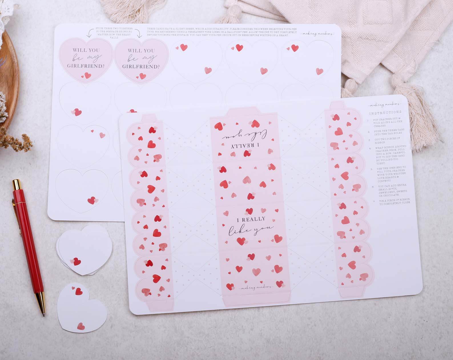 Will You Be My Girlfriend Surprise Pink Cracker. Stationery designed by Making Meadows