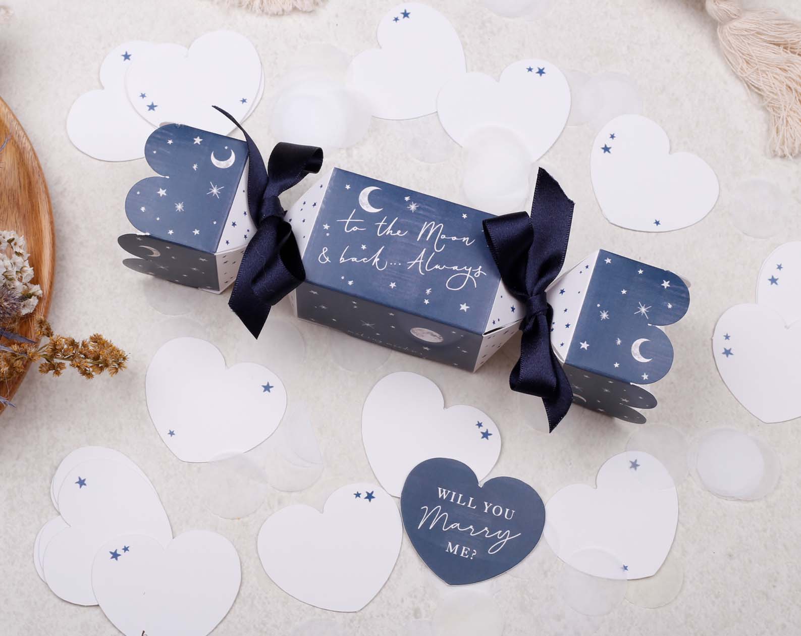 Will You Marry Me Surprise Navy Cracker. Stationery designed by Making Meadows