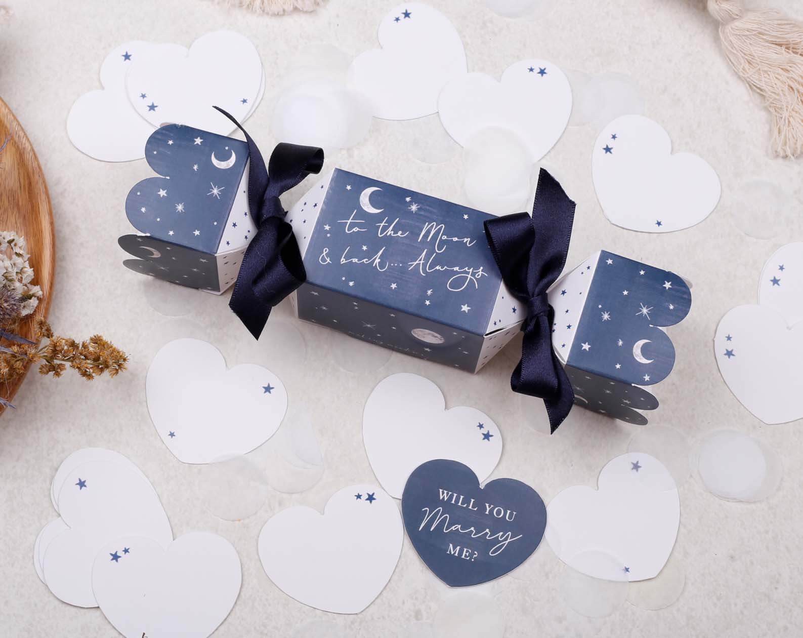 Will You Marry Me Surprise Navy Cracker. Stationery designed by Making Meadows