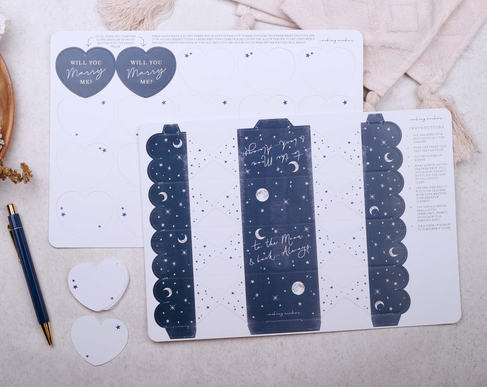 Will You Marry Me Surprise Navy Cracker. Stationery designed by Making Meadows