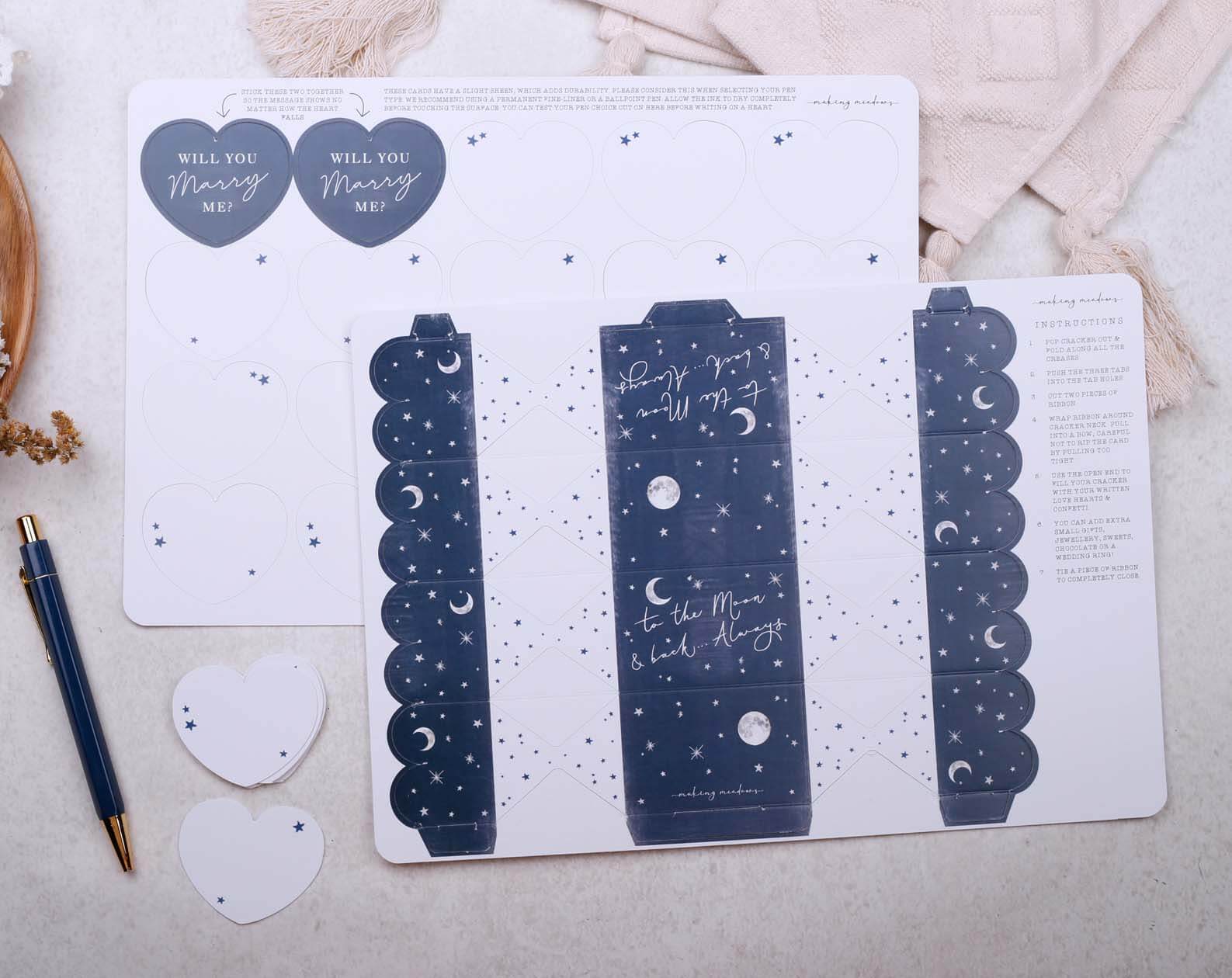 Will You Marry Me Surprise Navy Cracker. Stationery designed by Making Meadows