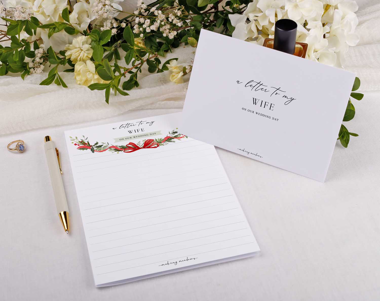 Winter Wedding Letter to My Wife kit featuring writing paper and elegant envelope design.