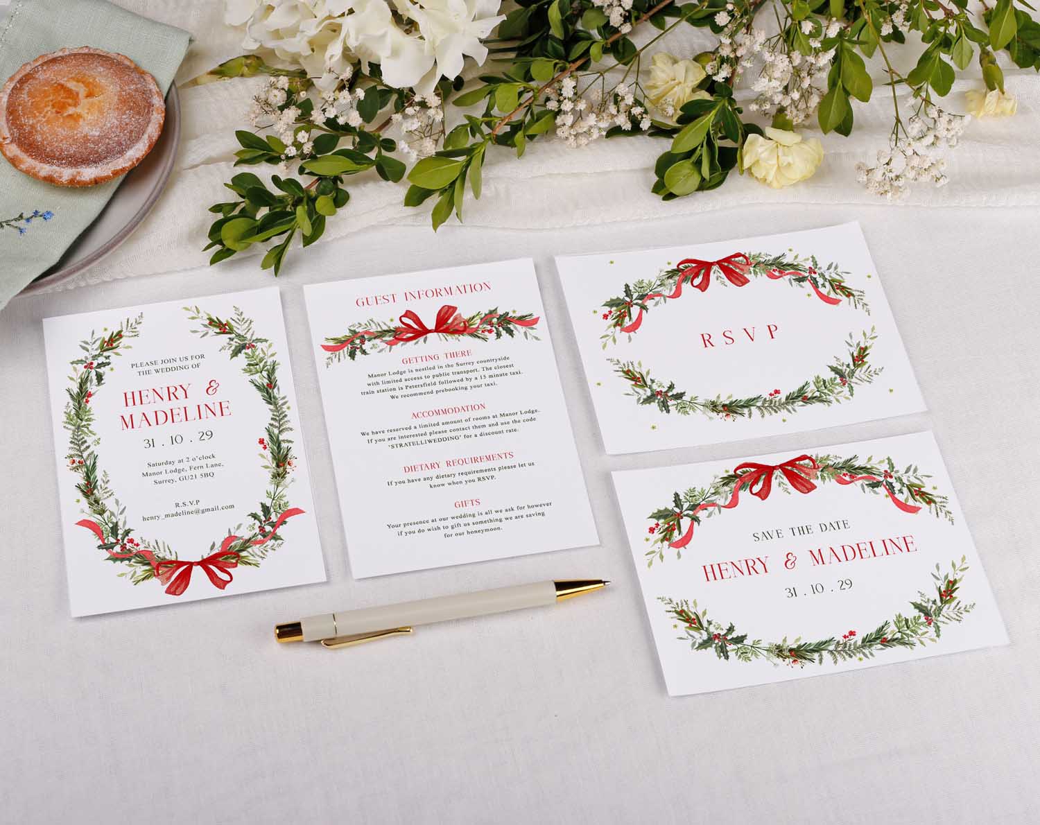 Beautiful Winter Wedding RSVP Cards featuring floral designs and festive accents for elegant invitations.