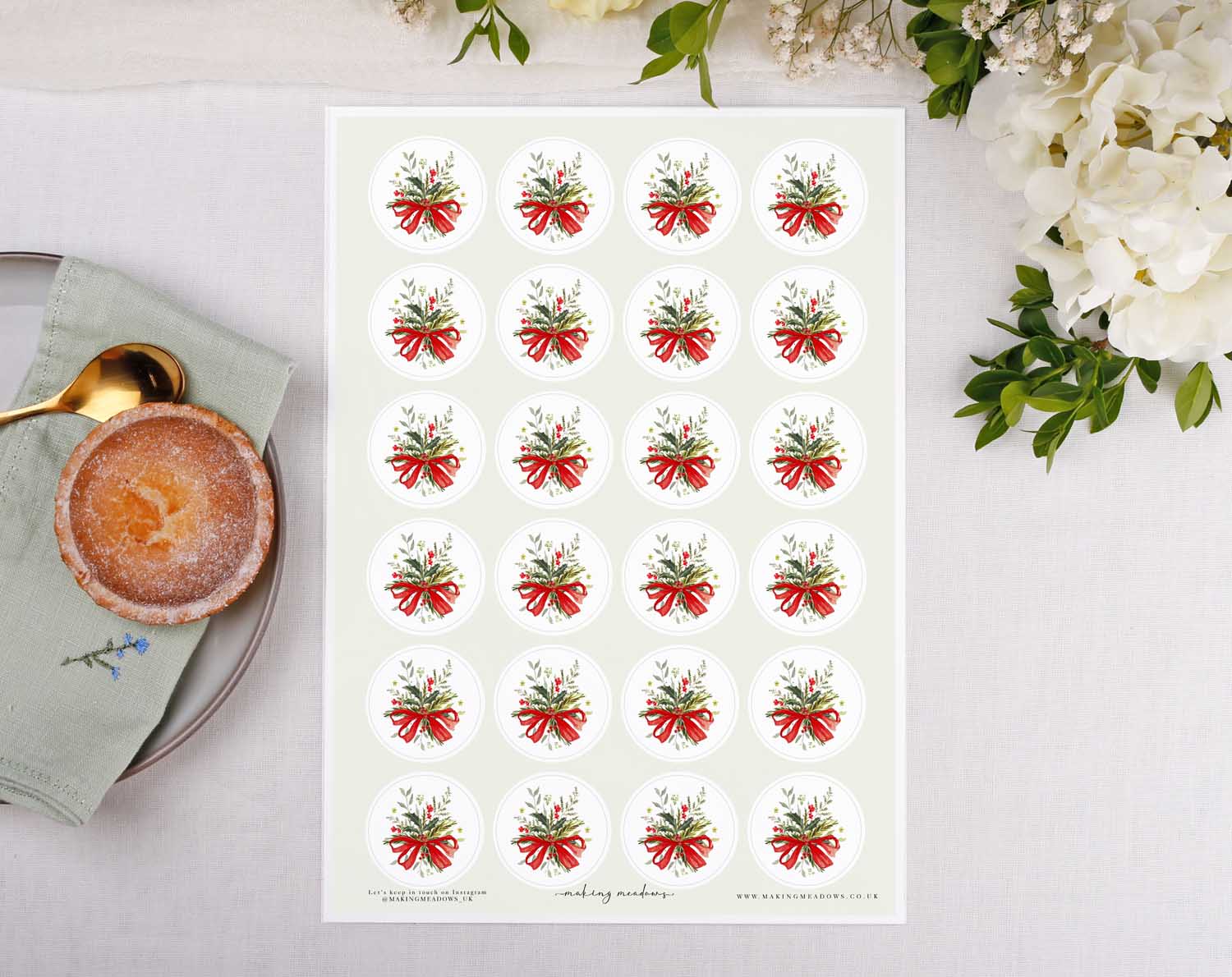 Winter Wedding Stickers featuring festive red bows on a white background for envelope seals.
