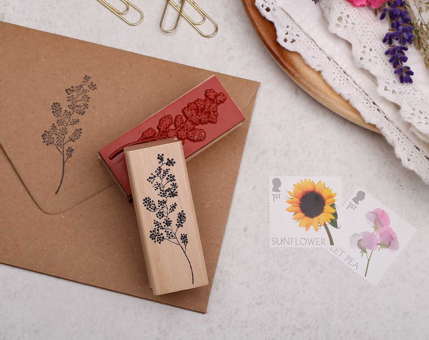  floral cluster wooden stamp with rubber back