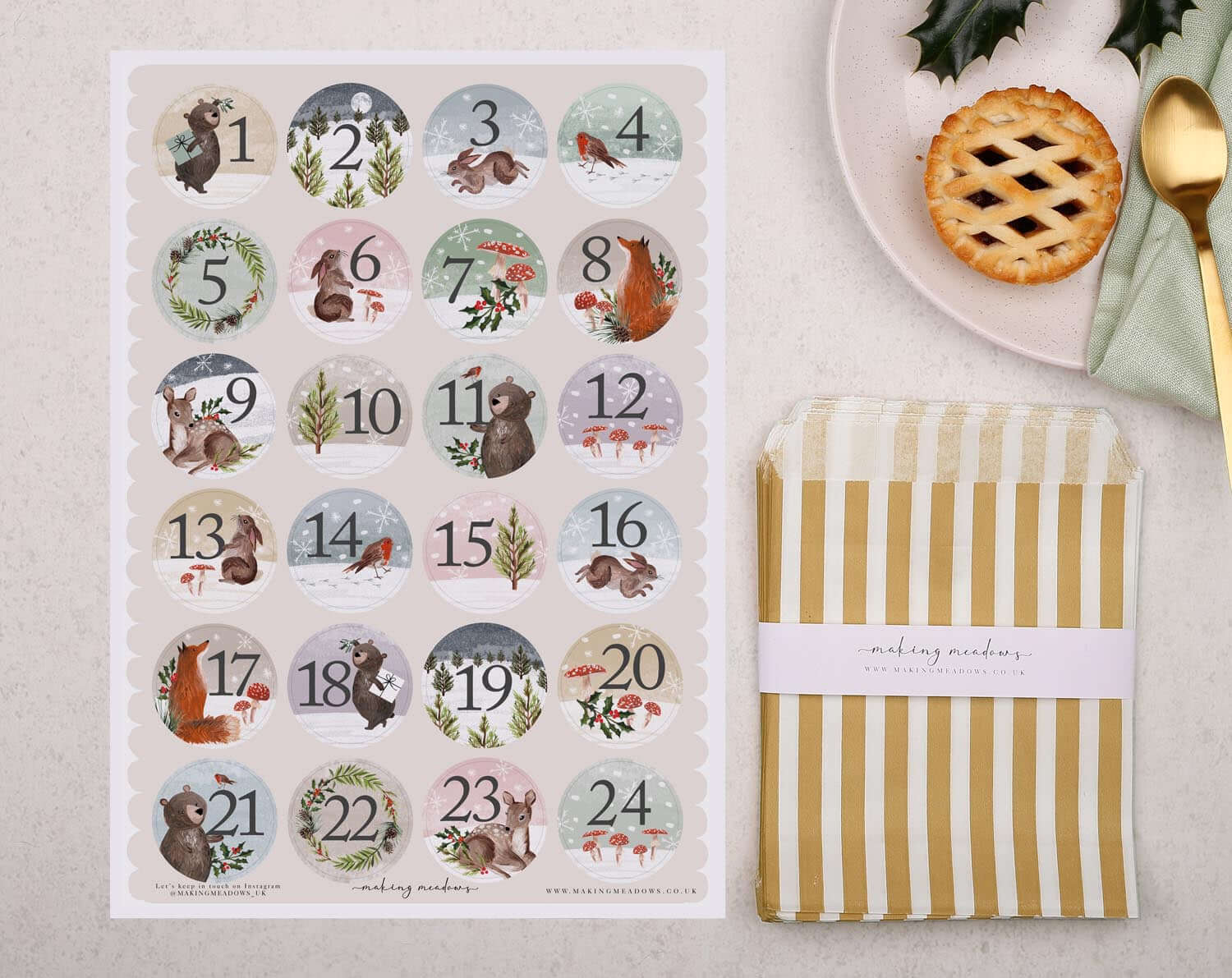 Woodland Animals Christmas Advent Calendar With Bronze Bags. Advent Calendars designed by Making Meadows
