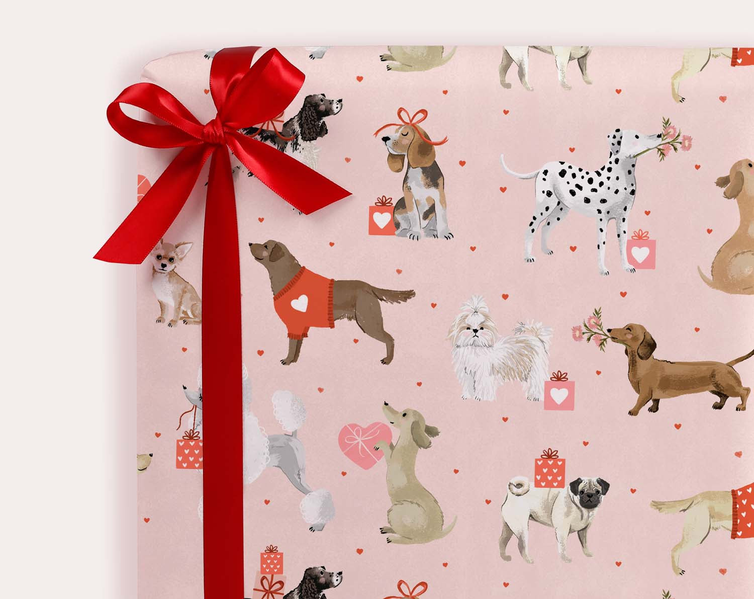 Cute Pink Dog Gift Wrapping Paper for an Anniversary or Valentine