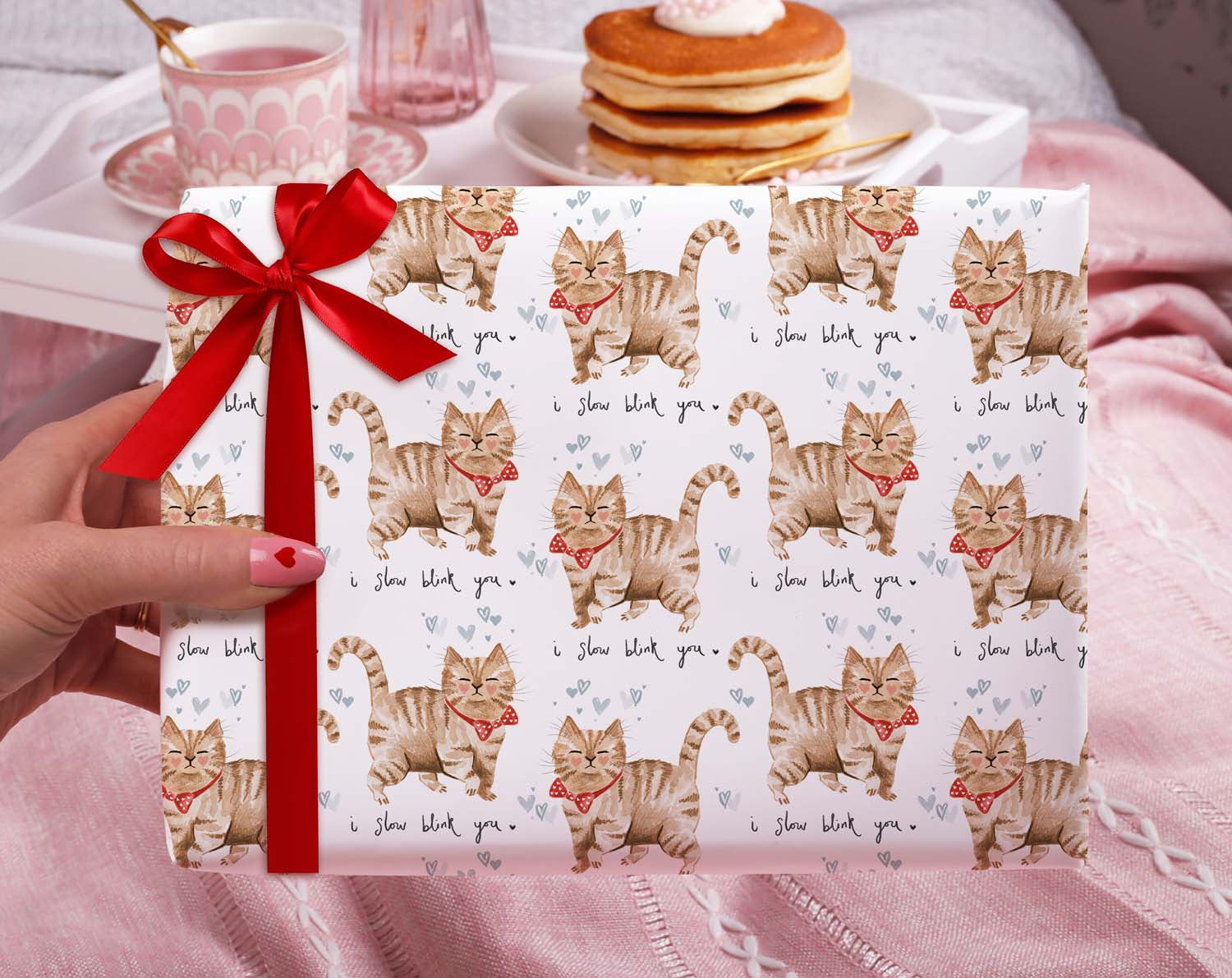 Cute Cat Gift Wrapping Paper for an Anniversary or Valentine