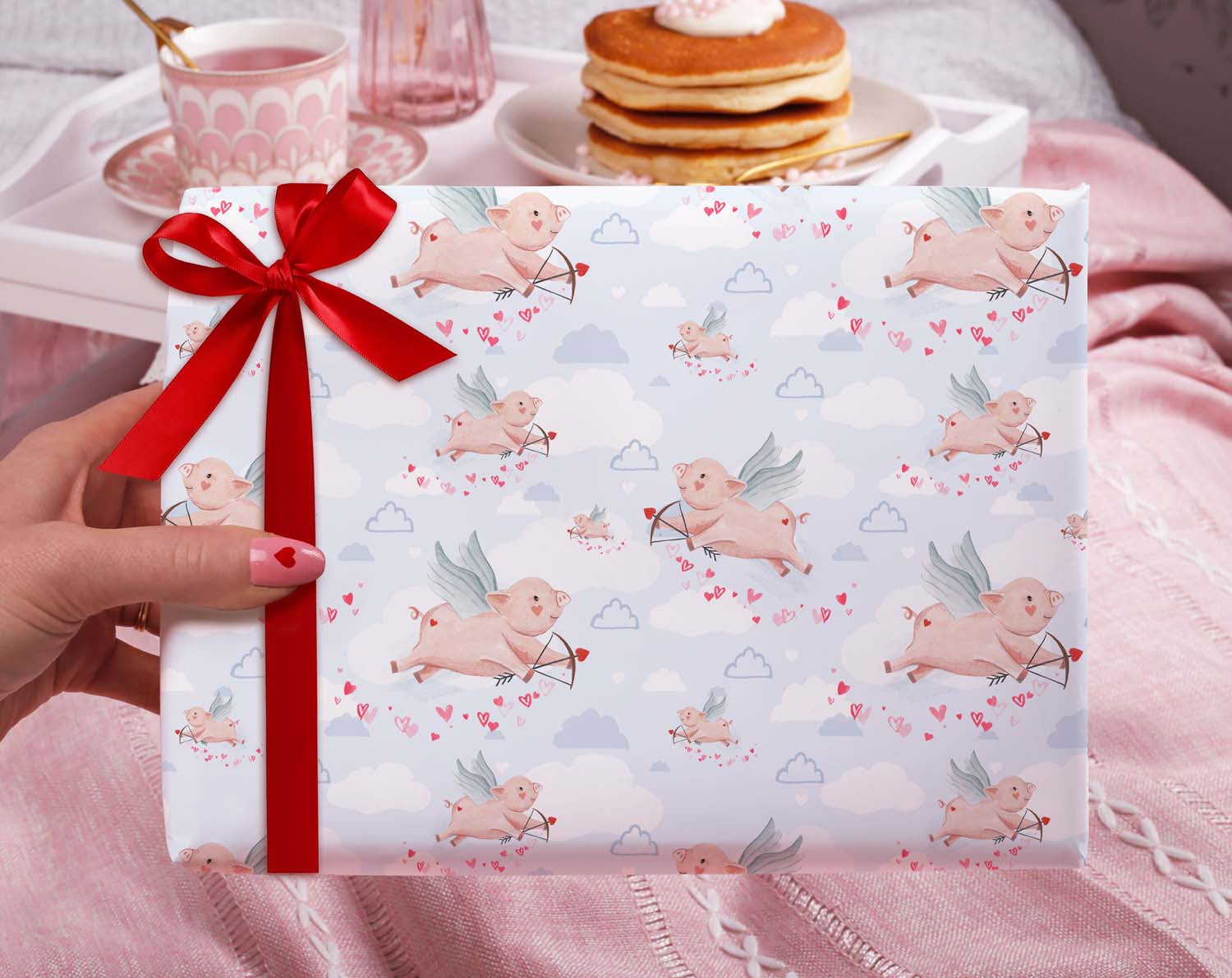 Cupid Flying Pigs Wrapping Paper