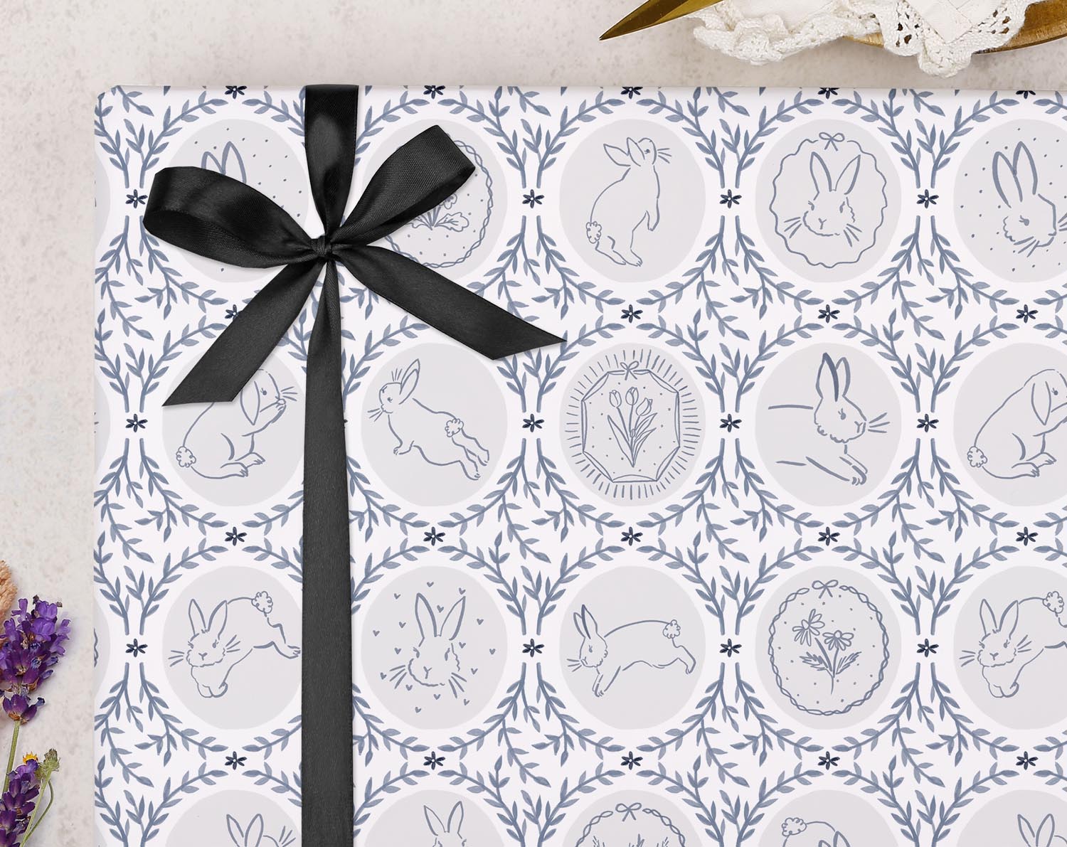 Traditional Bunny Wrapping Paper Blue