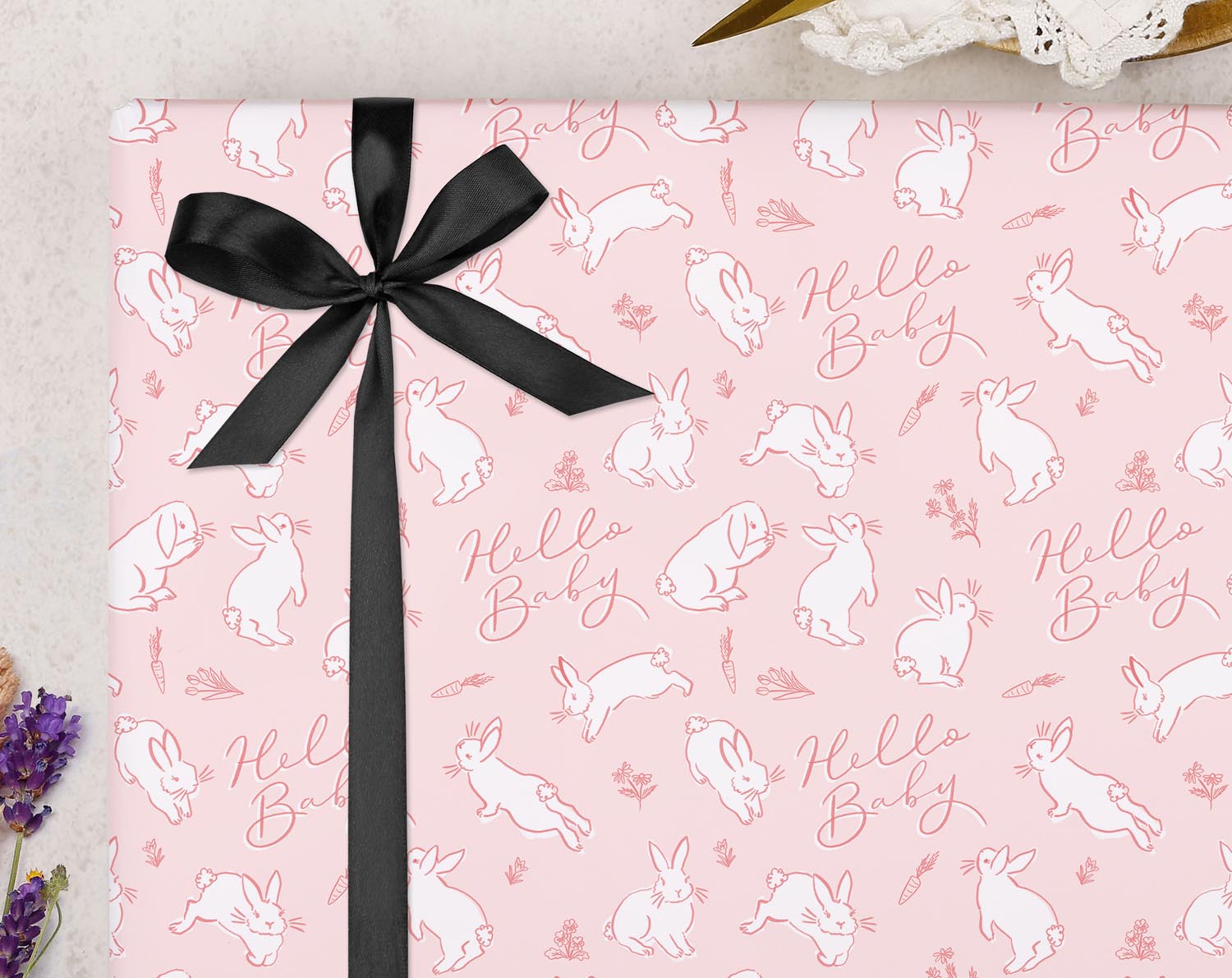 Pink Baby Shower Bunny Wrapping Paper